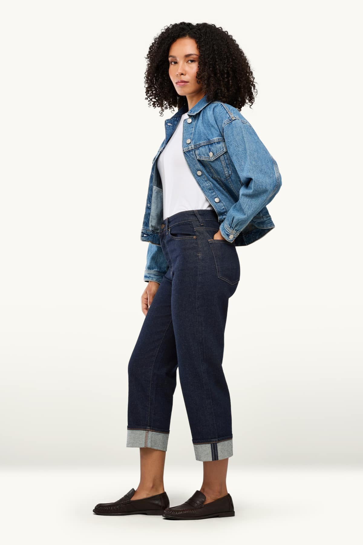 Boyfriend jeans - mid-rise waist - denim-dark blue