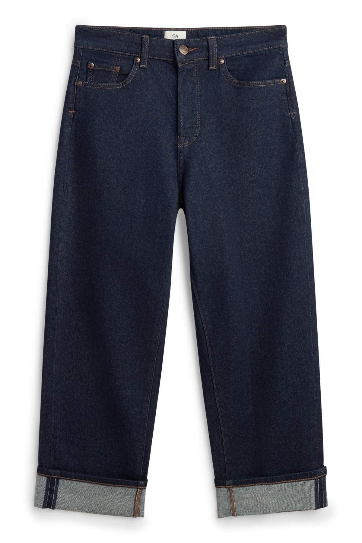 Boyfriend jeans - mid-rise waist - denim-dark blue