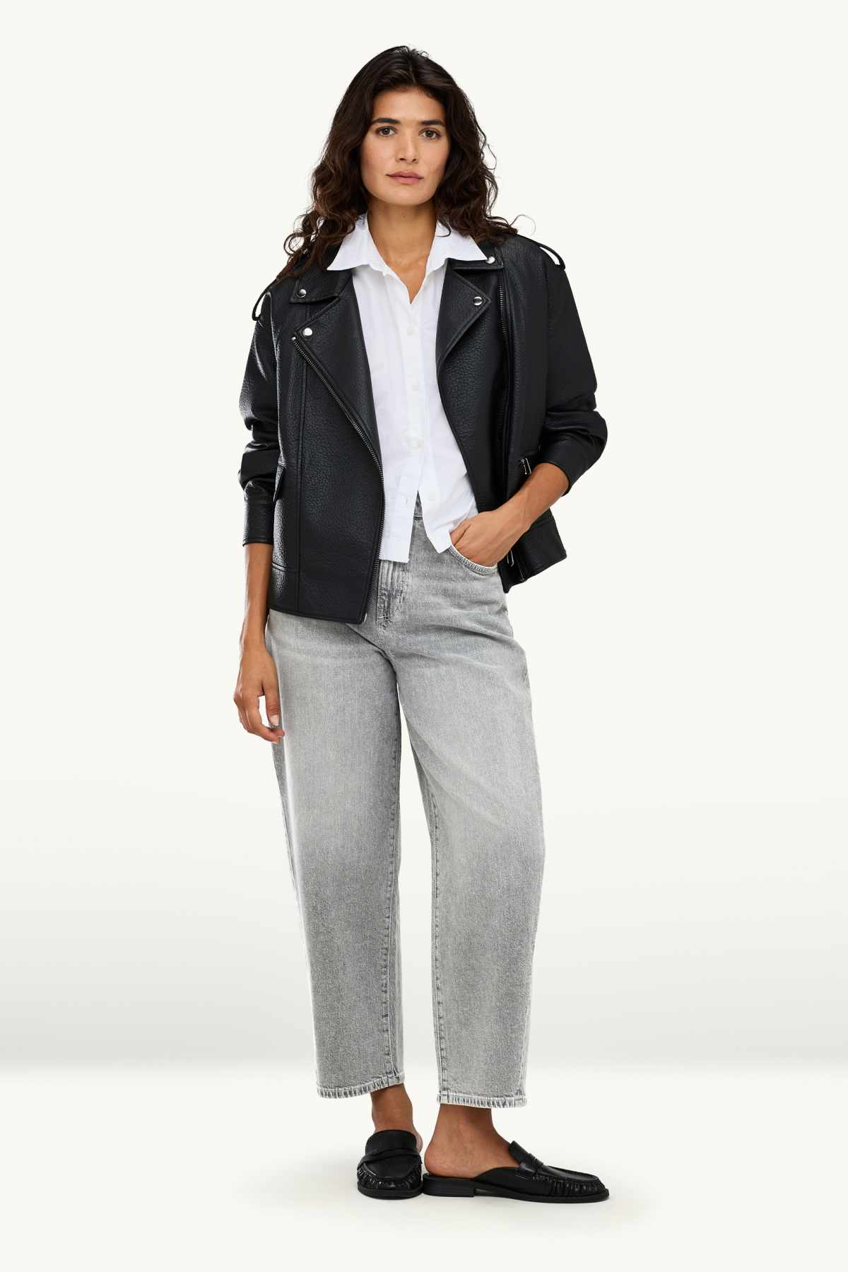 Barrel jeans - high waist - denim-light gray