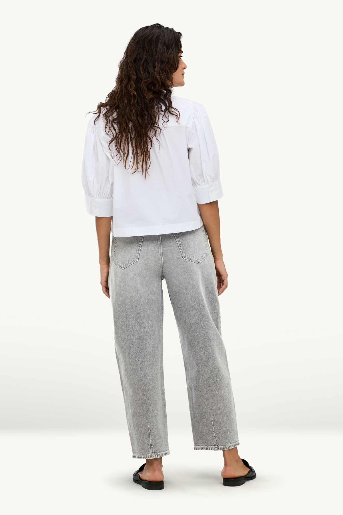 Barrel jeans - high waist - denim-light gray