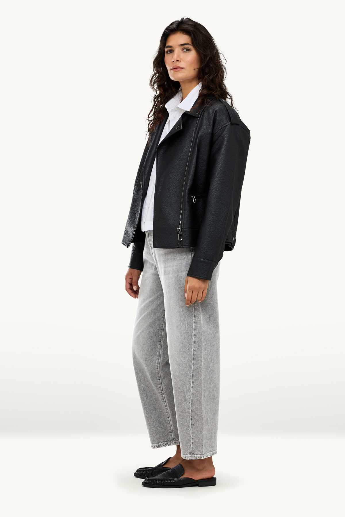 Barrel jeans - high waist - denim-light gray