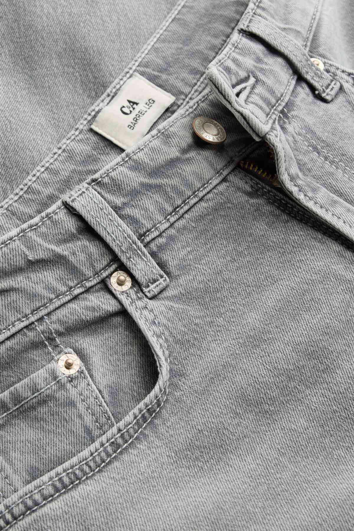 Barrel jeans - high waist - denim-light gray