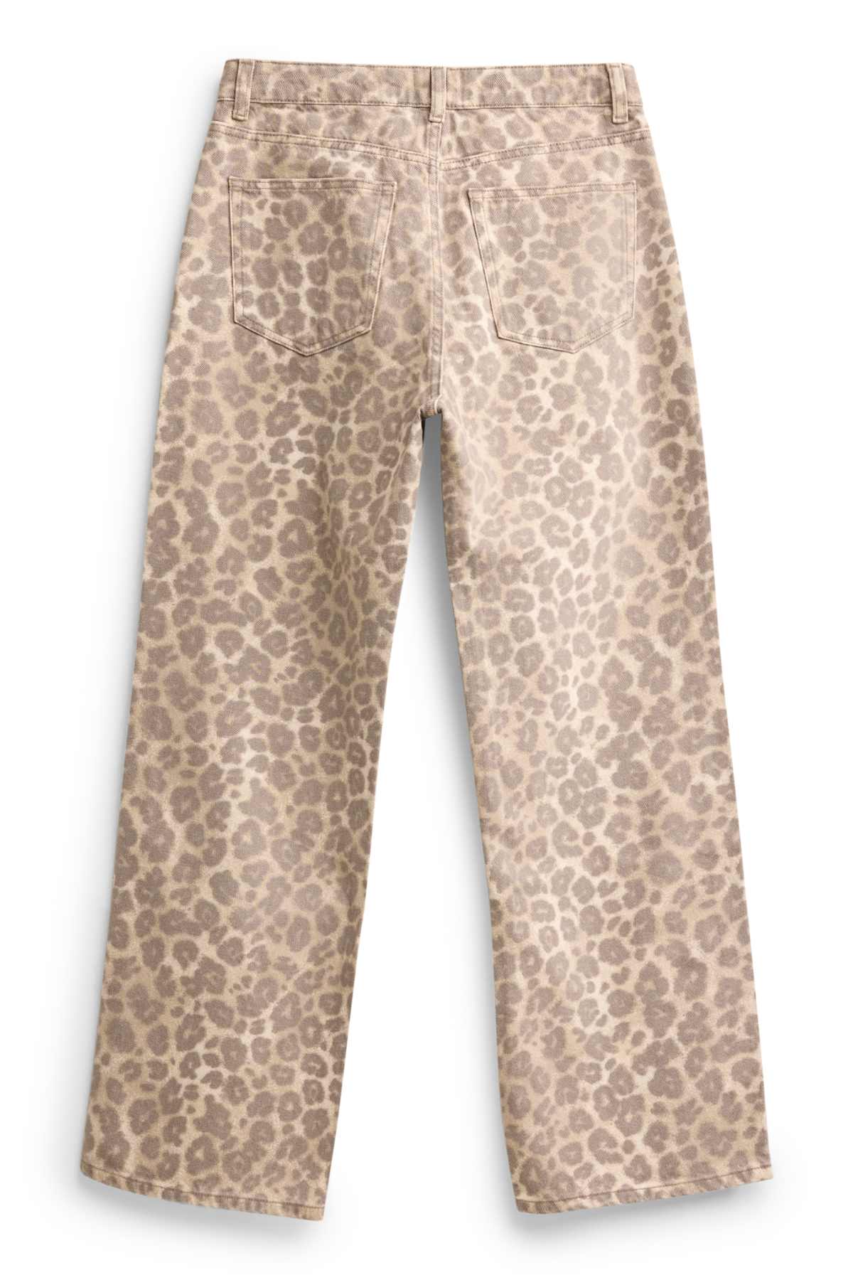Baggy jeans - mid-rise waist - leopard- print - beige