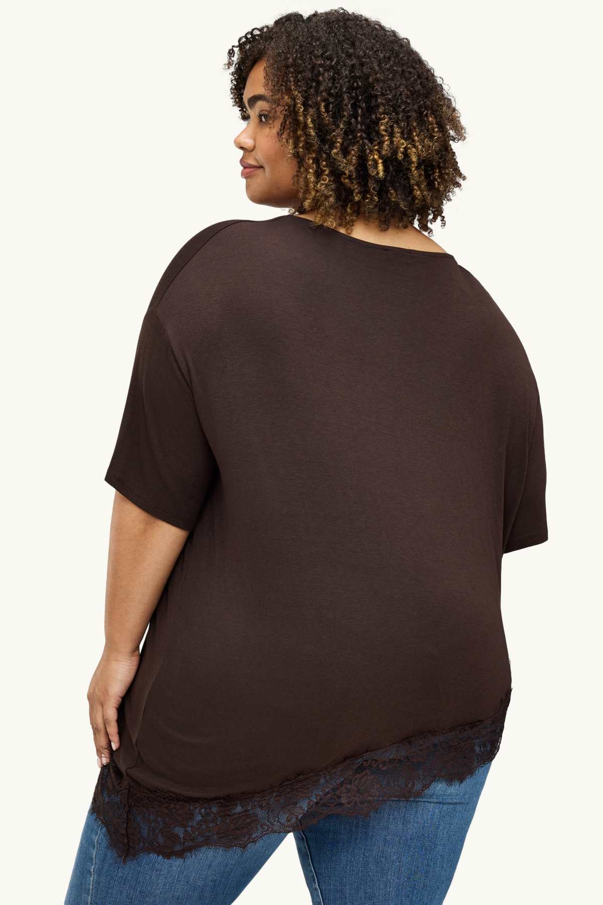 V-neck T-shirt - curvy fit - dark brown