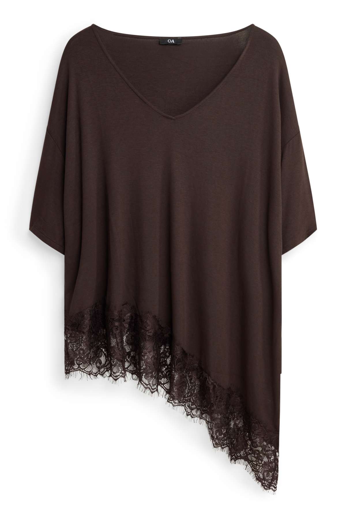 V-neck T-shirt - curvy fit - dark brown