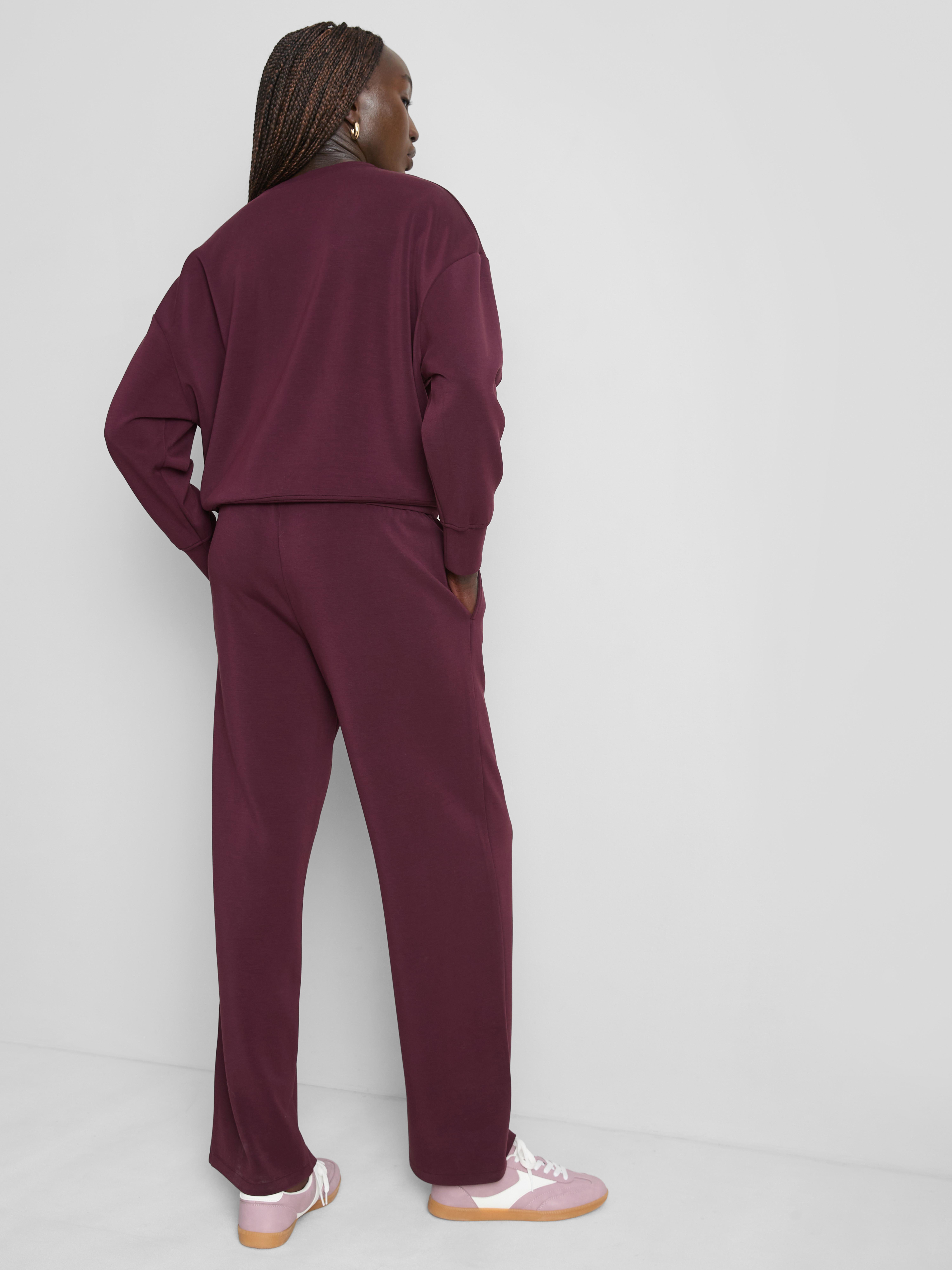 Modal Blend Wide Leg Joggers - Burgundy