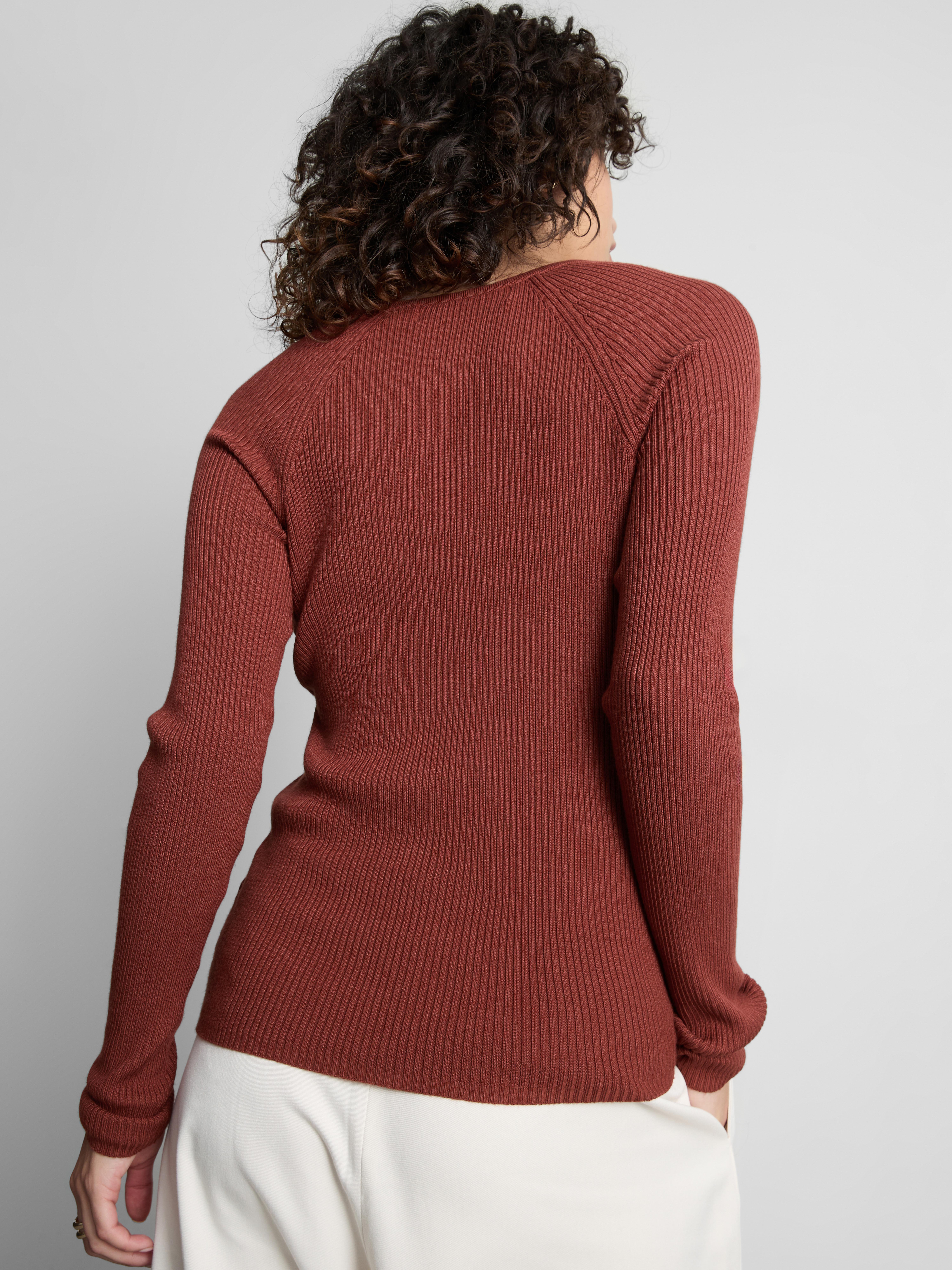 Ribbed V-Neck Sweater - Burnt Orange