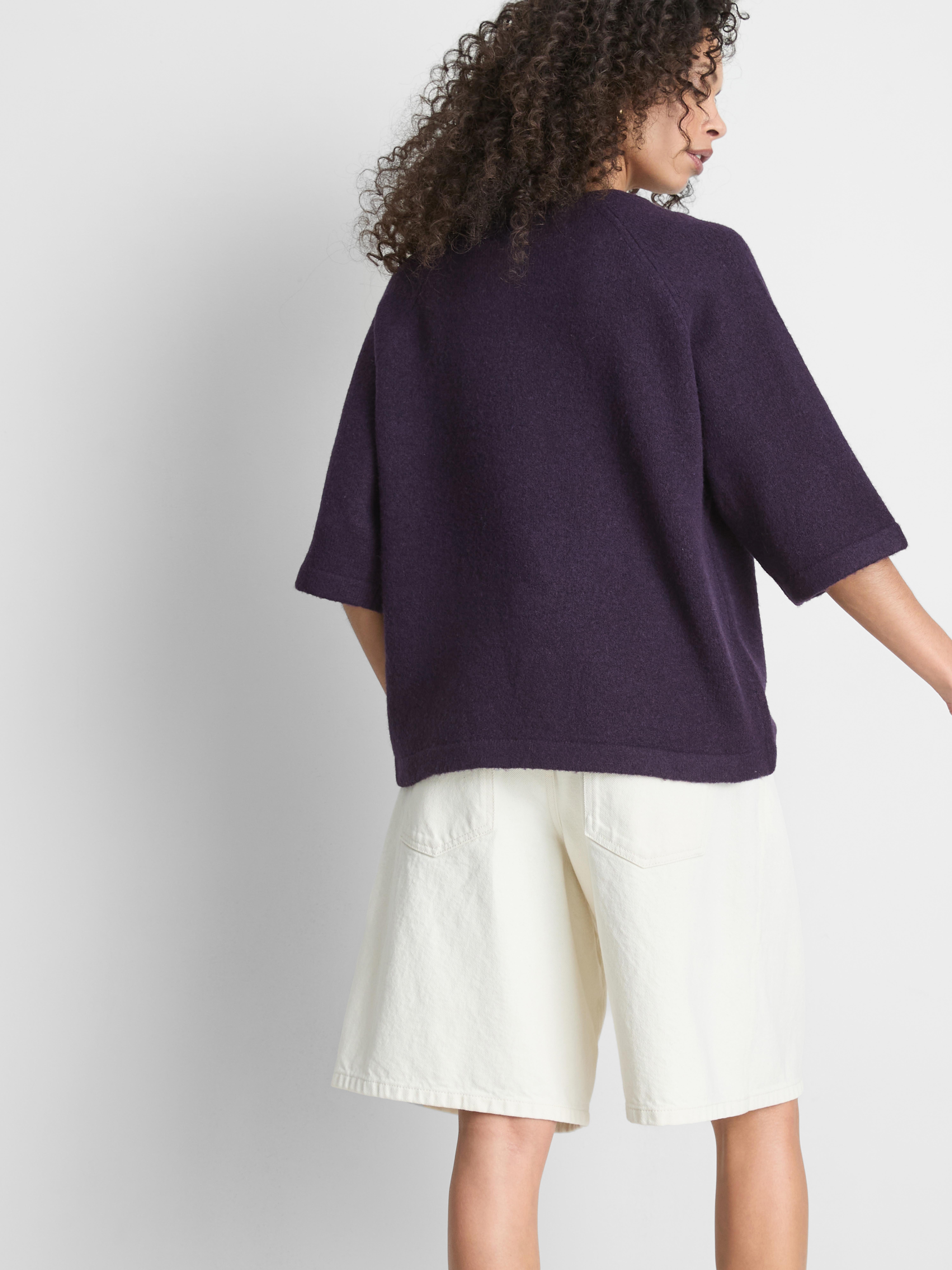 Wool-Blend Knitted Boxy T-Shirt - Dark Purple