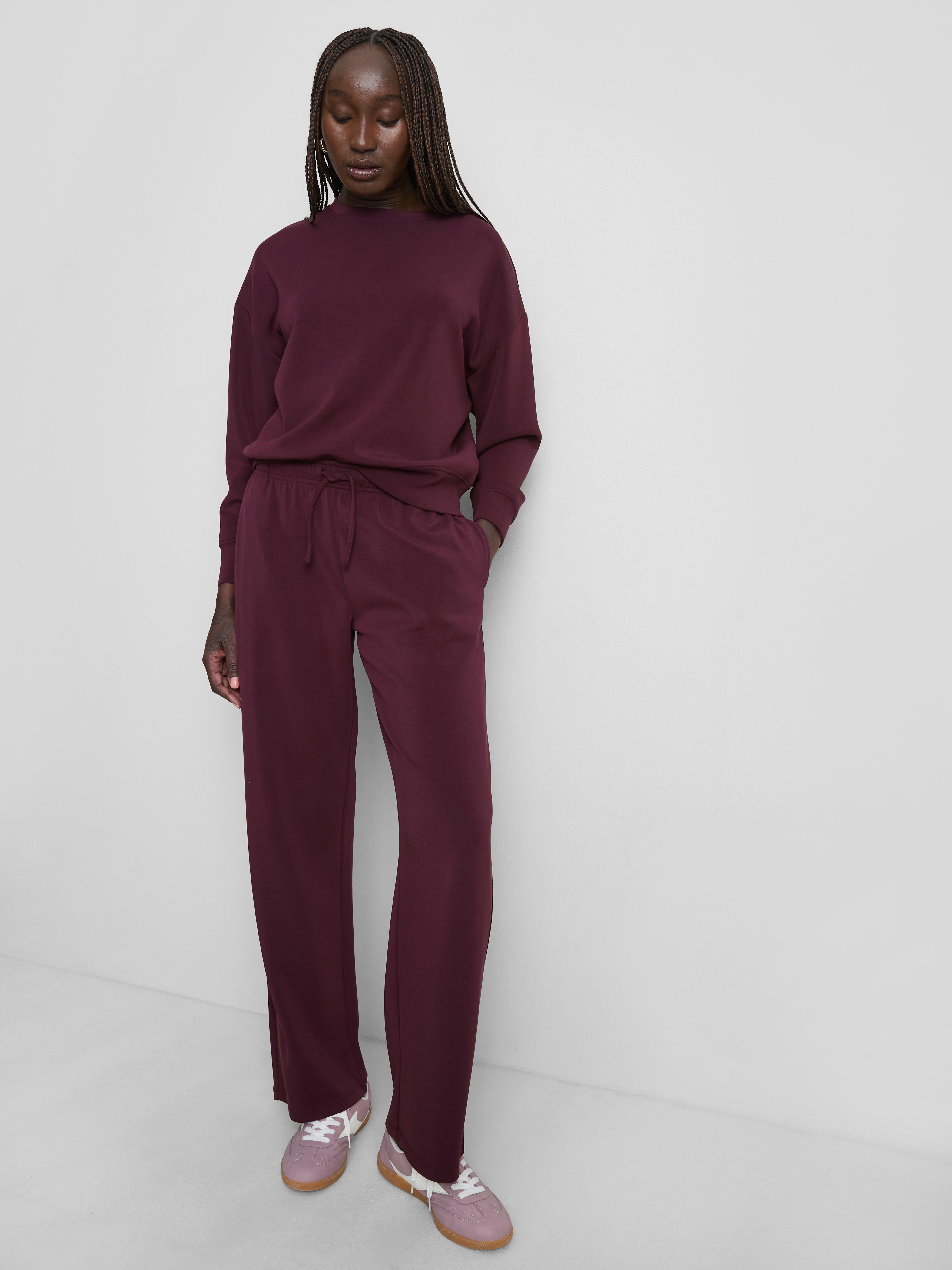 Modal Blend Wide Leg Joggers - Burgundy