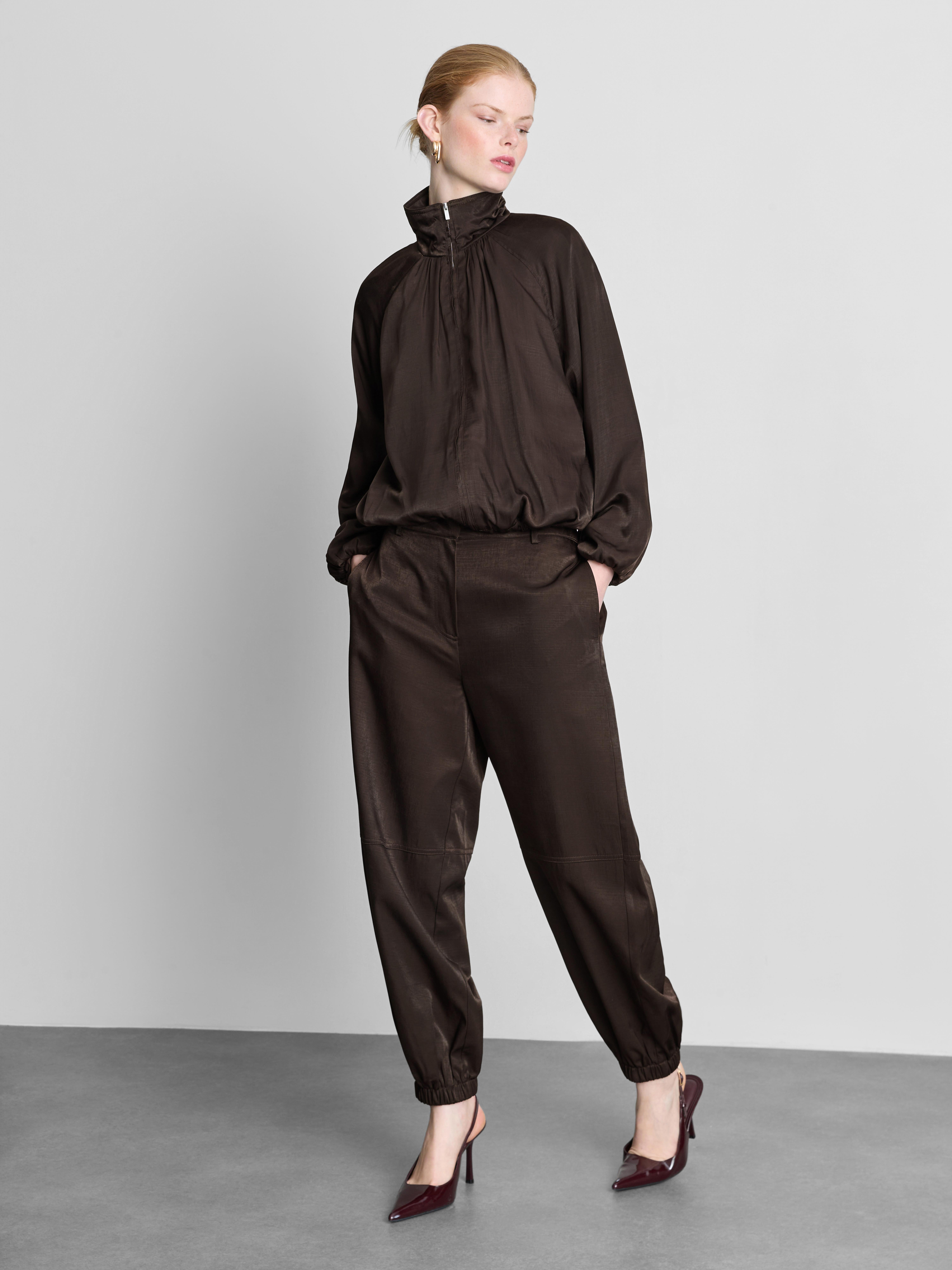 The Edit Satin Bomber Jacket - Chocolate