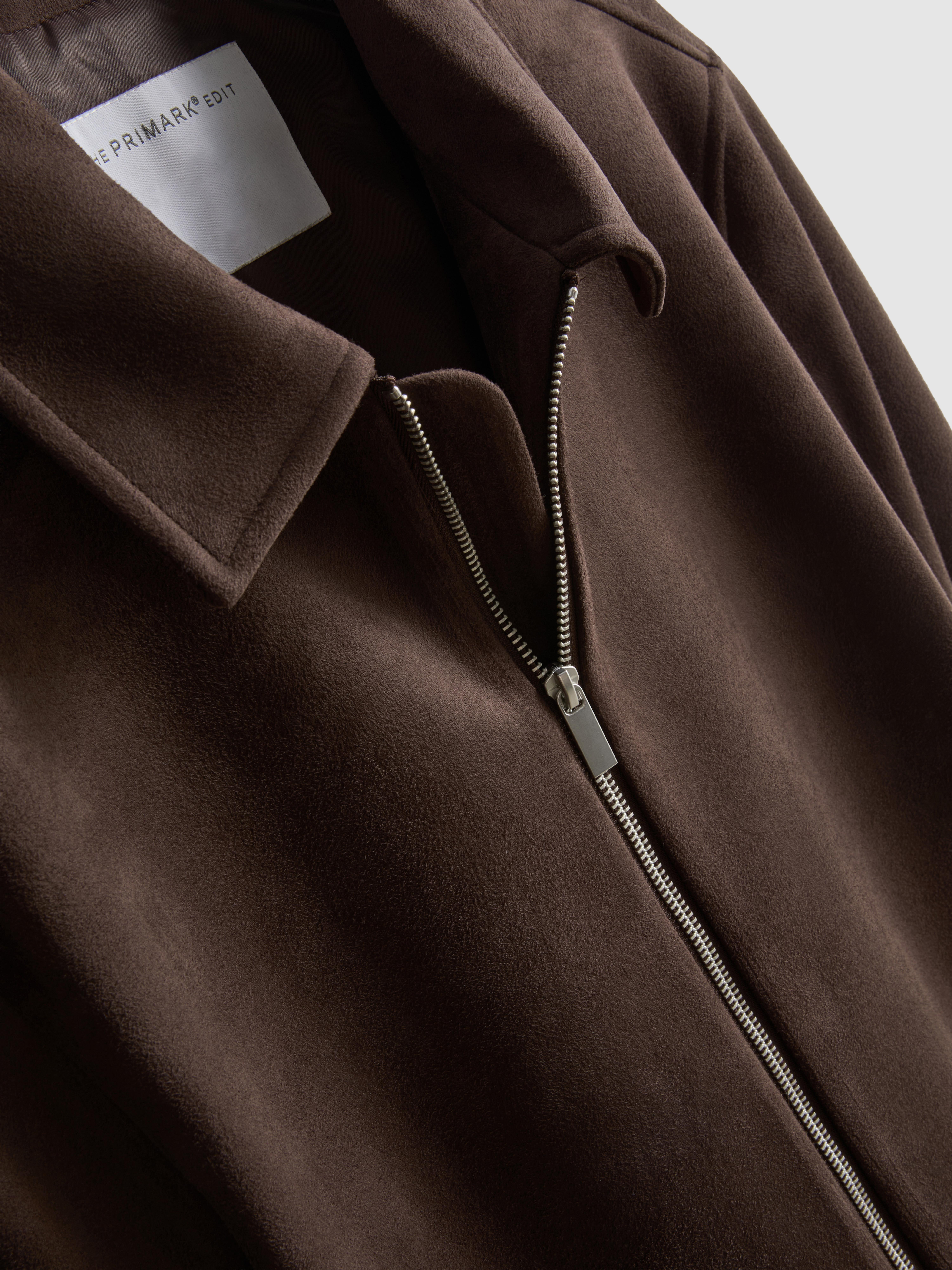 The Edit Regular Fit Suedette Jacket - Dark Brown