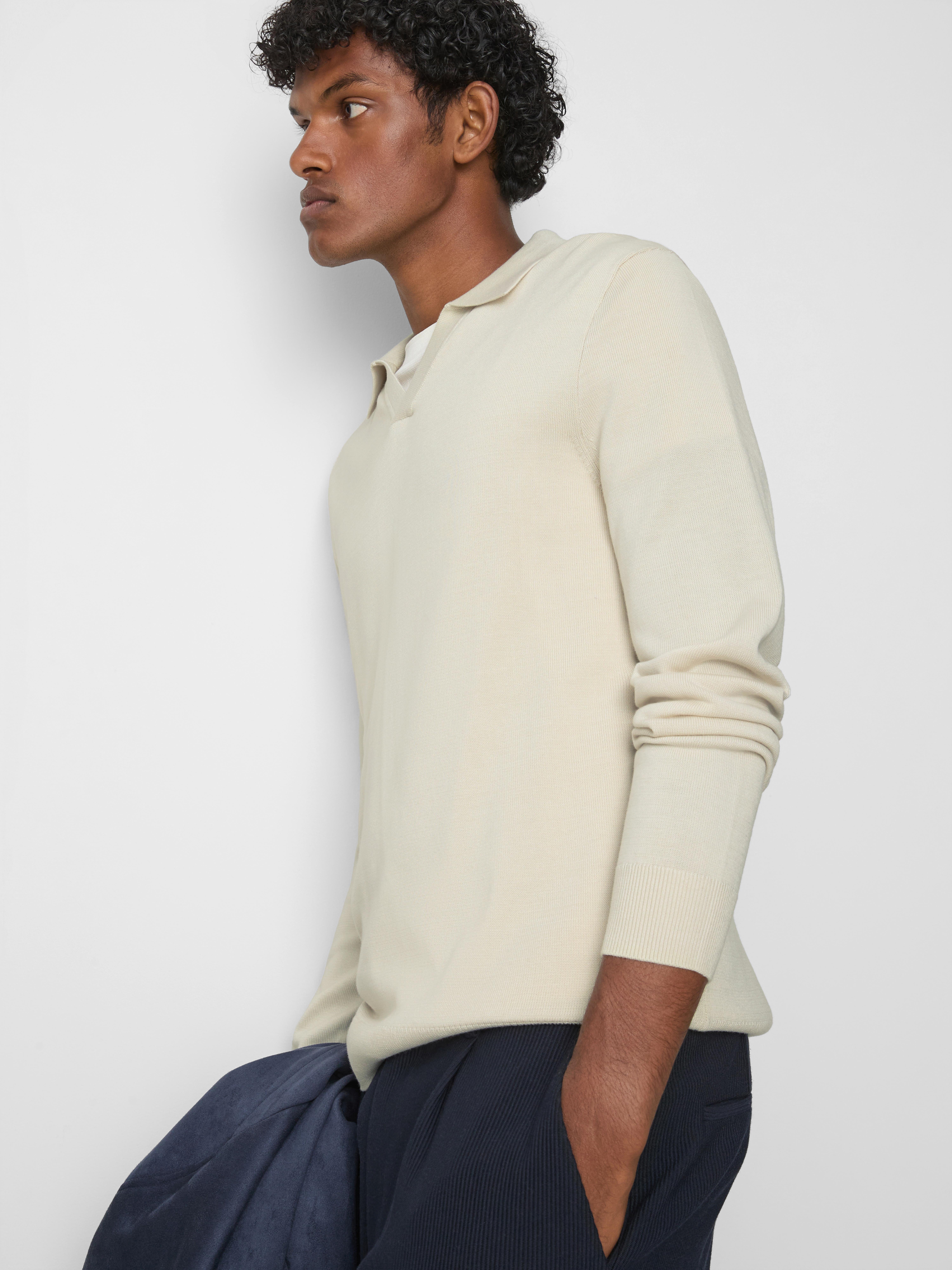 Knitted Long-Sleeve Polo Shirt - Ivory