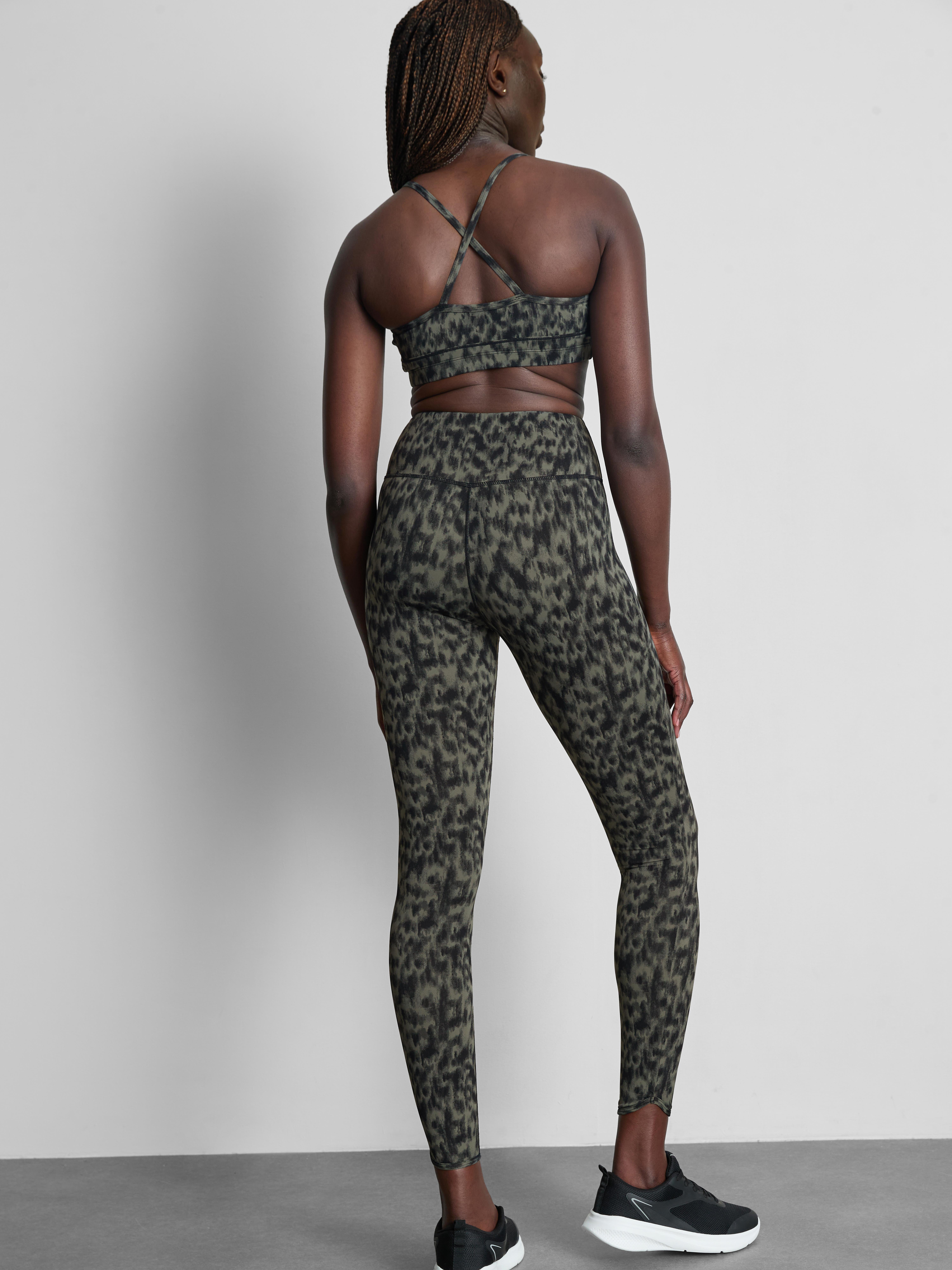 High-Waisted Leopard Print Active Leggings - Olive