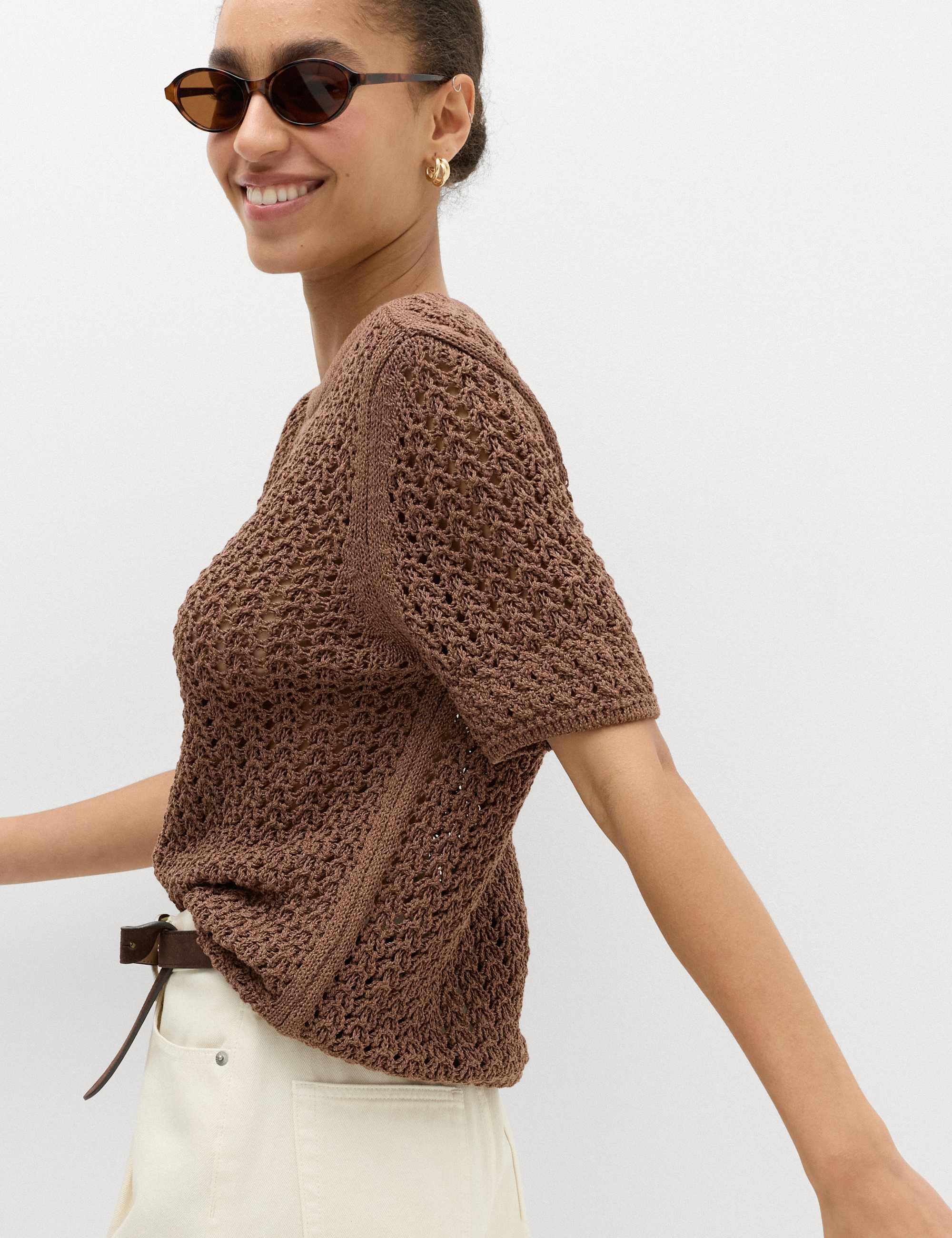 Cotton Blend Textured Knitted Top