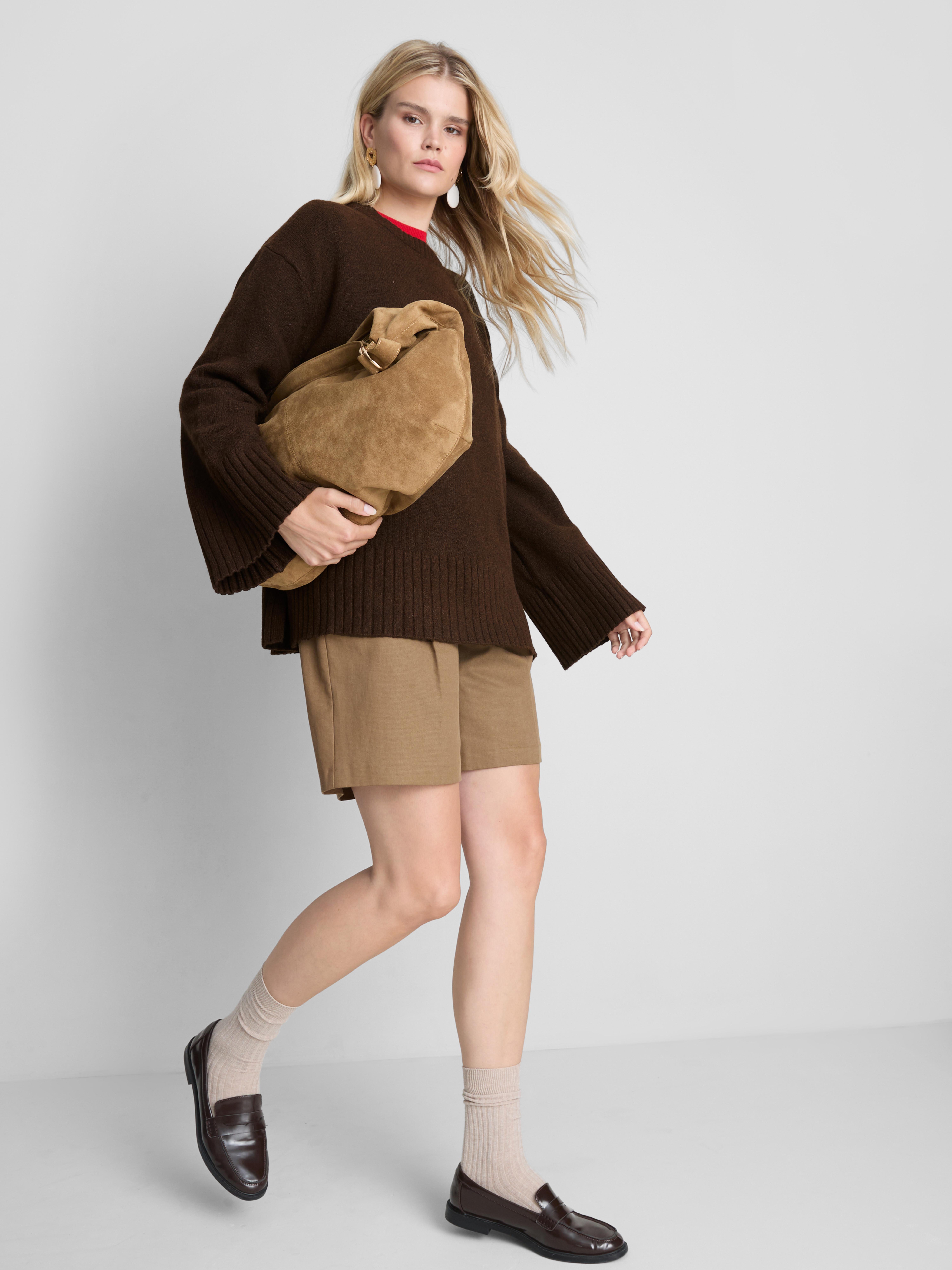 Knitted Wide-Sleeve Sweater - Chocolate