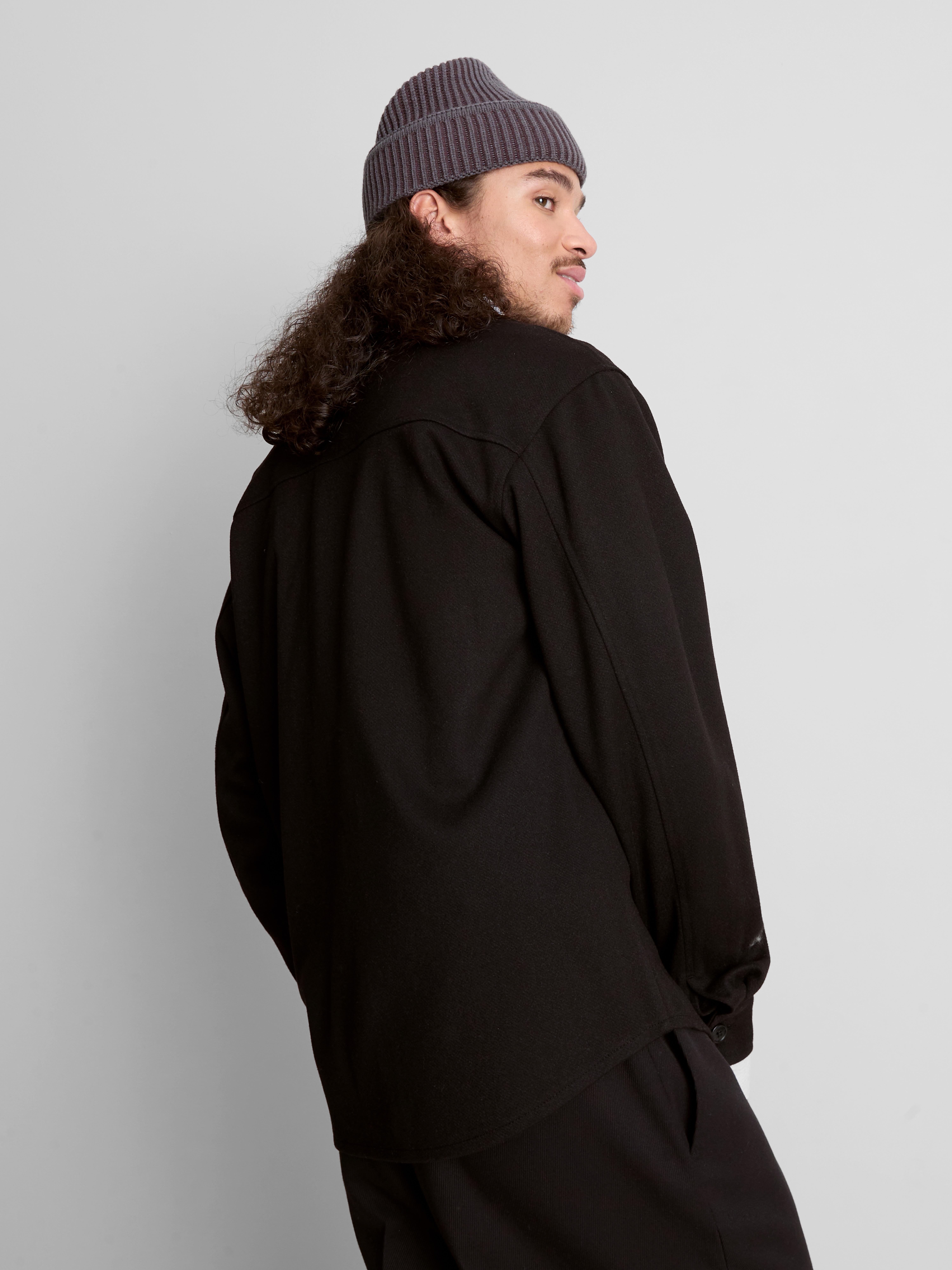 Button-Down Twill Overshirt With Chest Pockets - Black