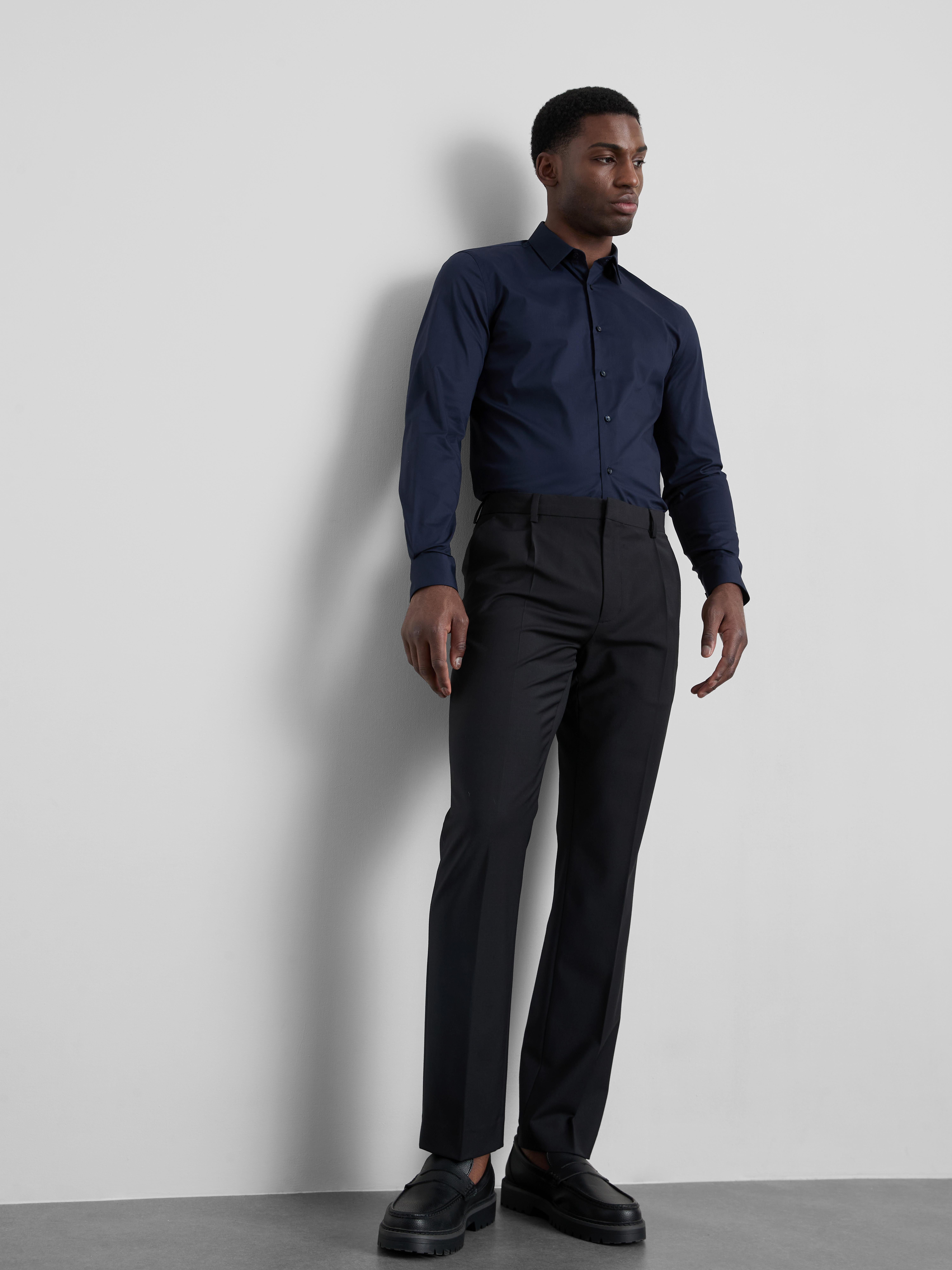 Slim Fit Stretch Button-Up Shirt - Navy
