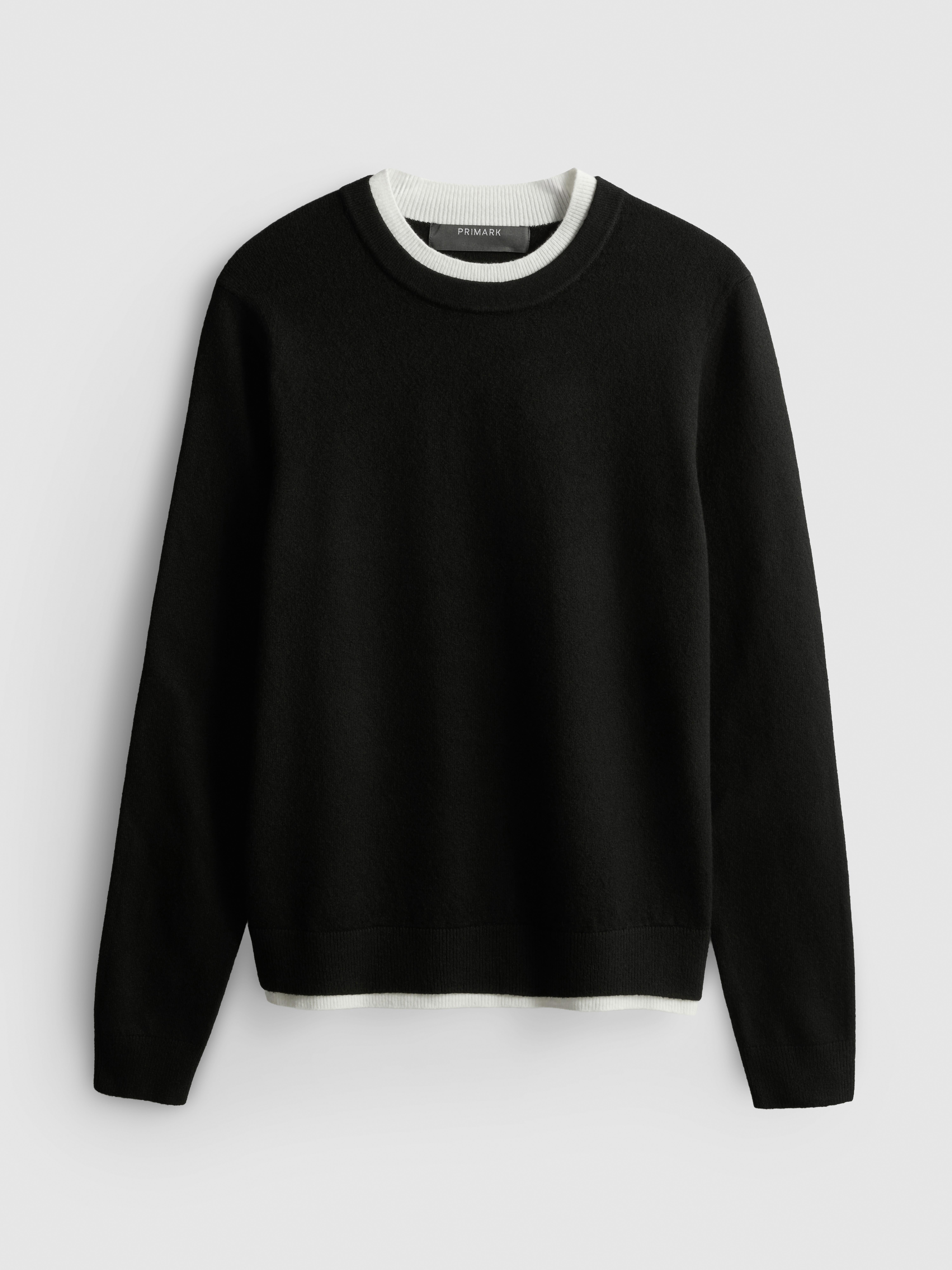 Knitted Double Layer Crew Neck Sweater - Black