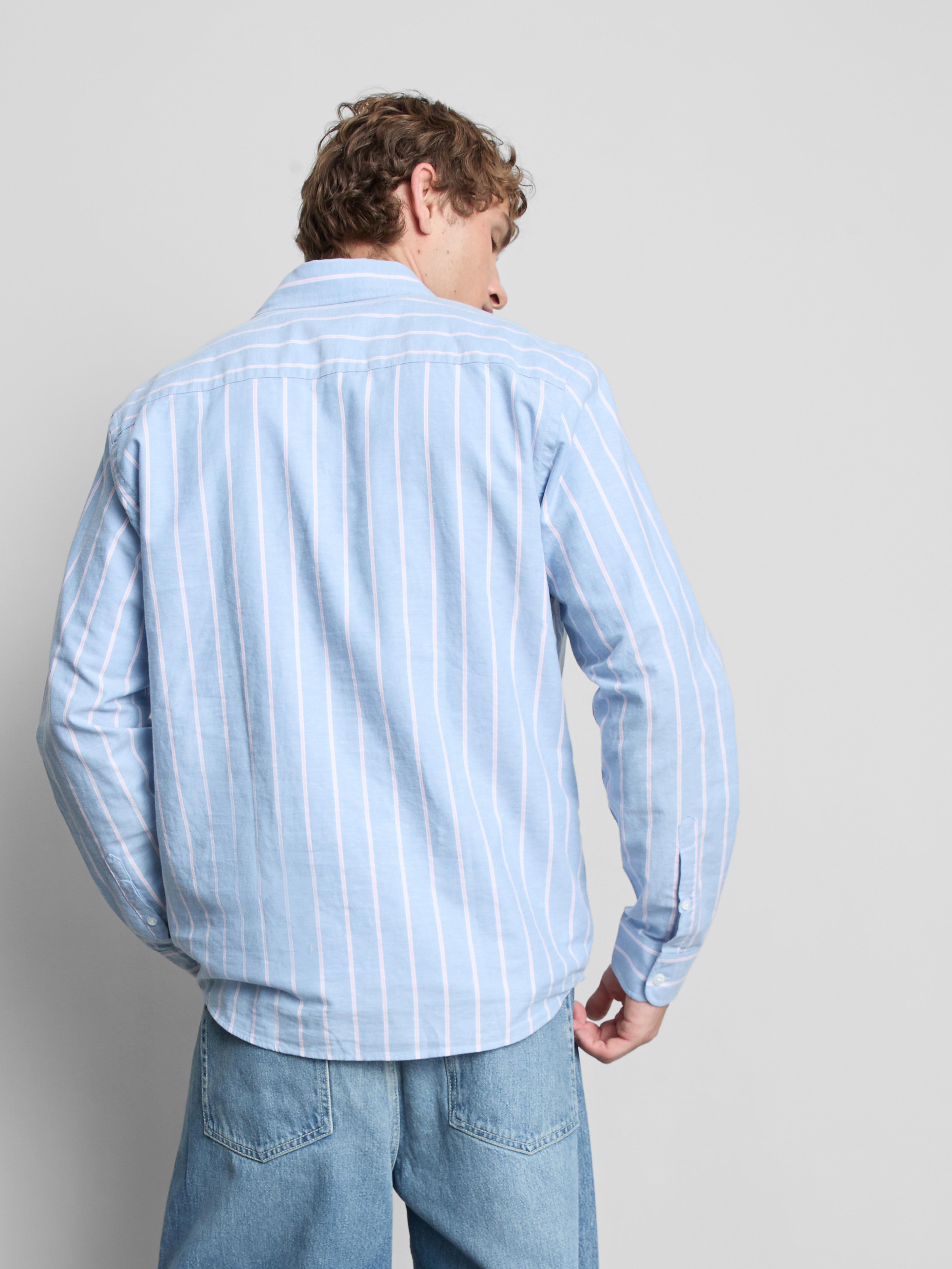 Pure Cotton Striped Oxford Shirt - Blue