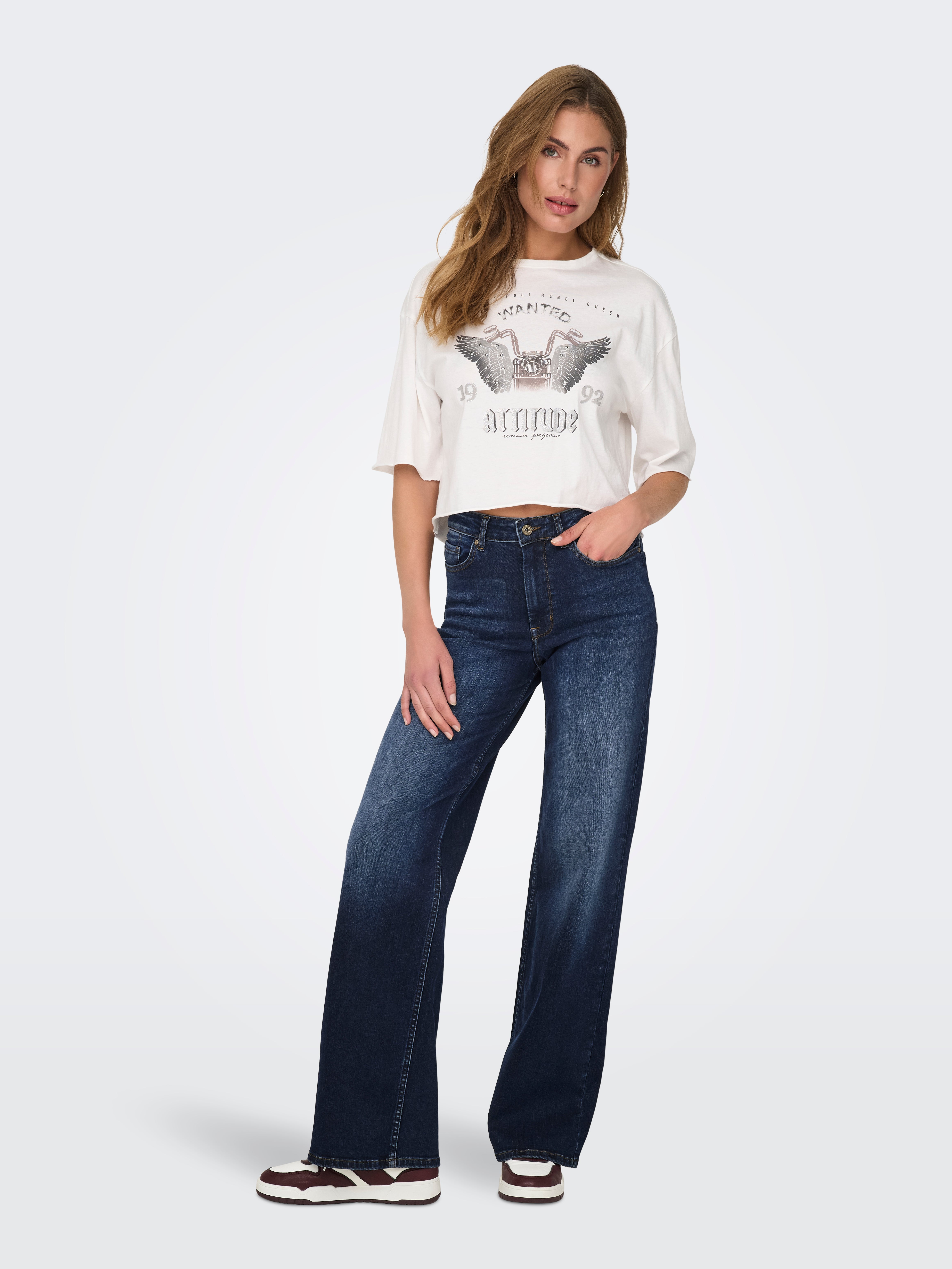 ONLMADISON High waist Wide Leg Fit Jeans Dark Blue Denim