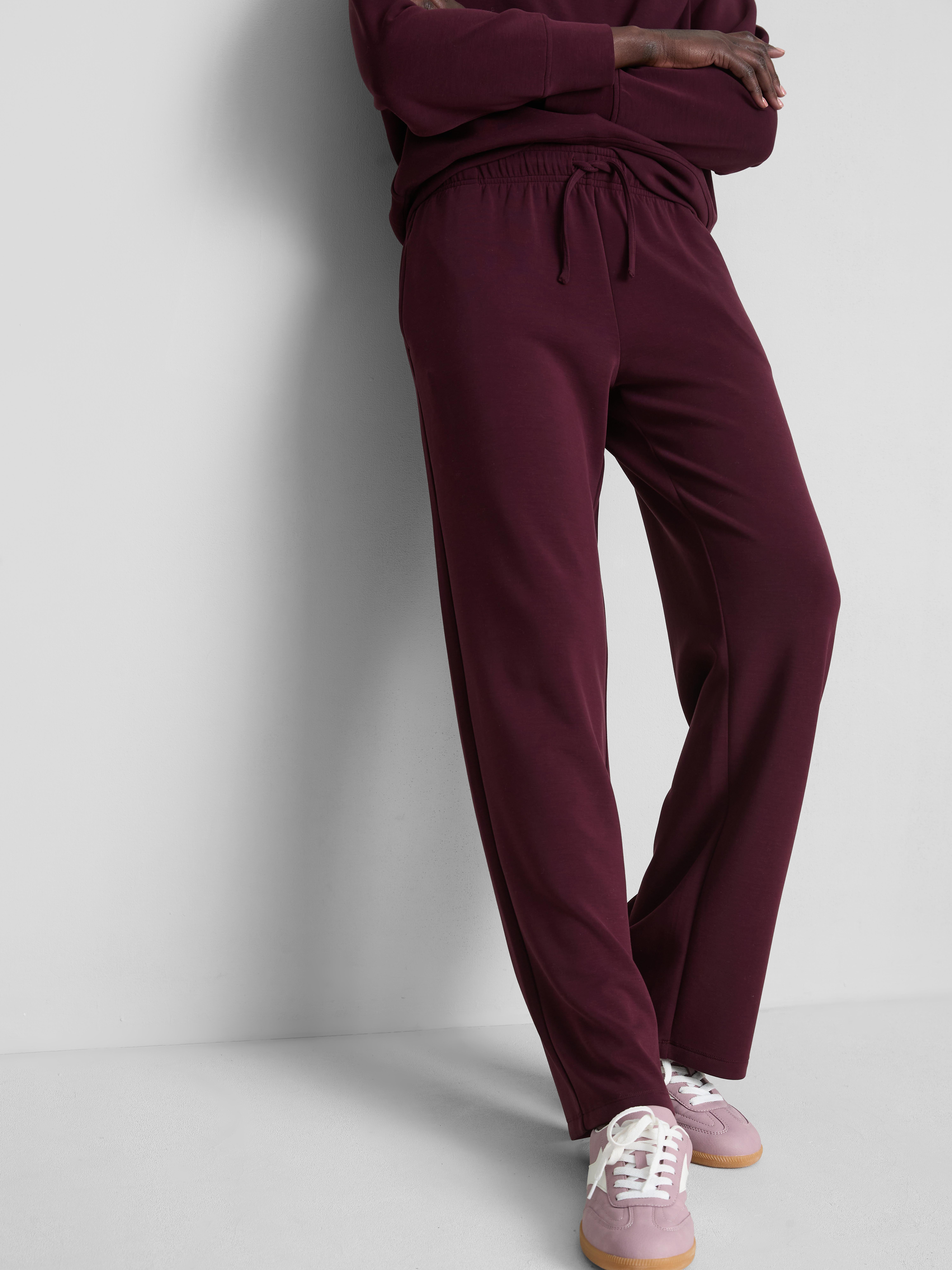 Modal Blend Wide Leg Joggers - Burgundy