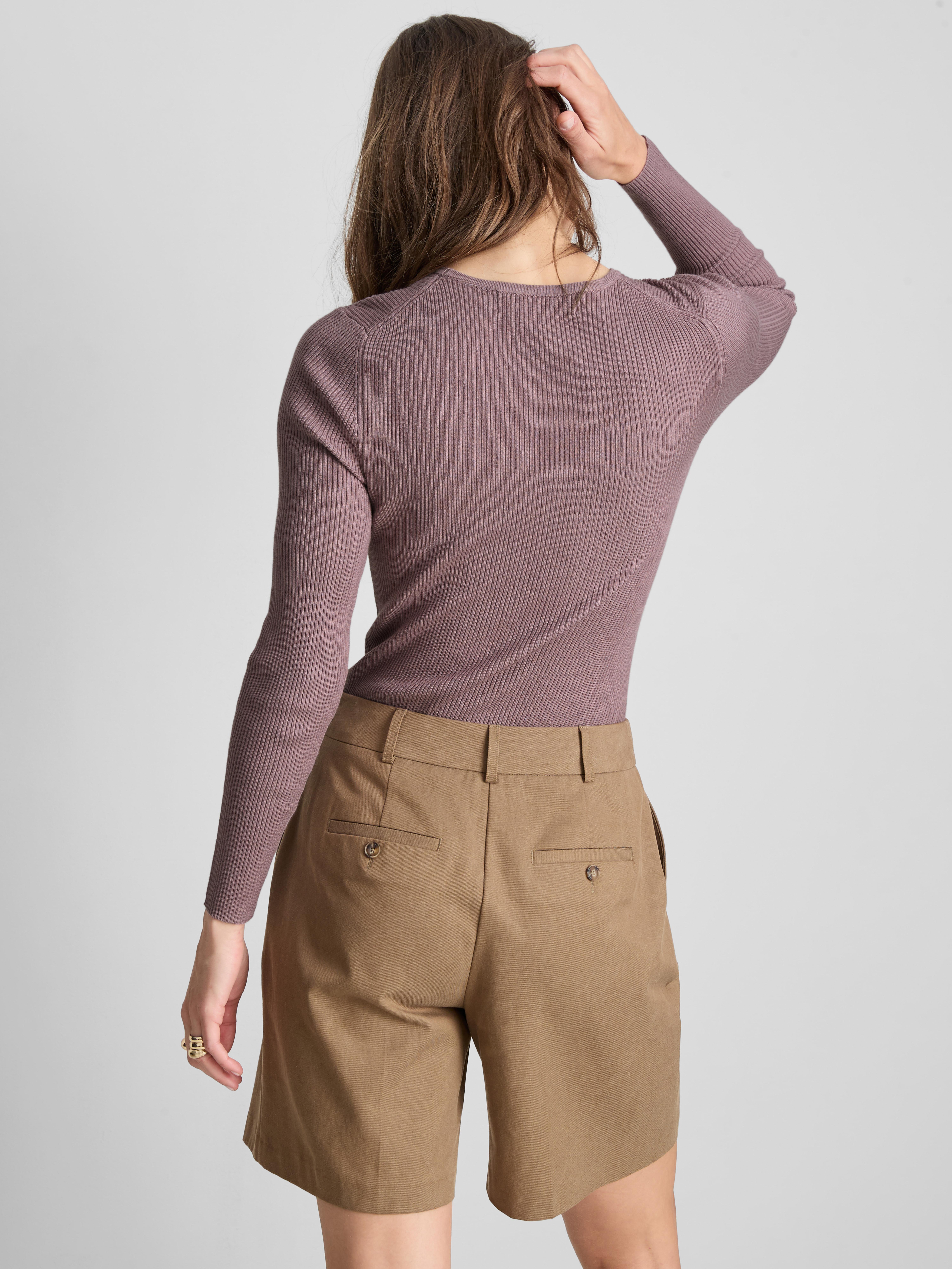 Ribbed Crew Neck Sweater - Purple