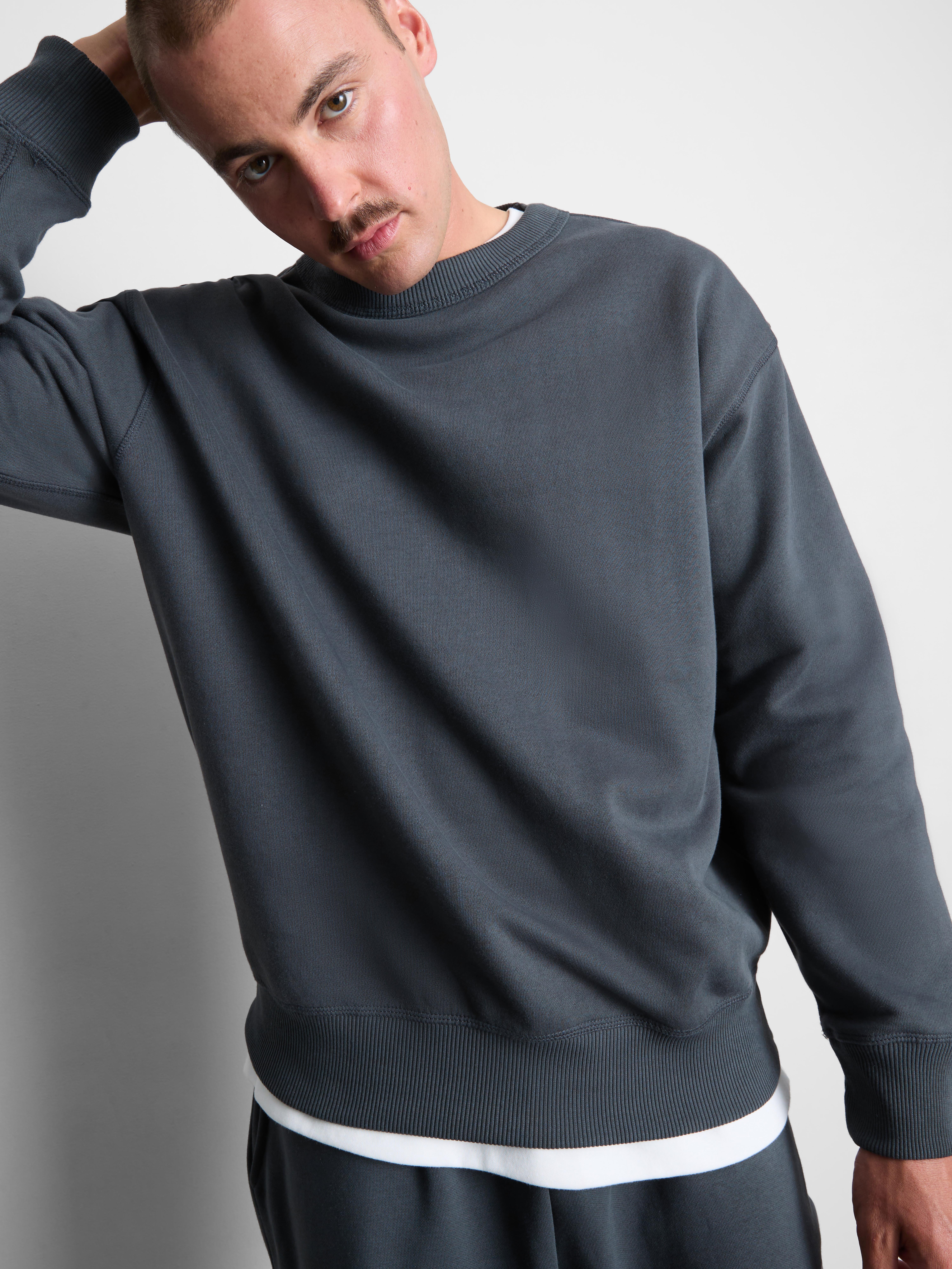 Cotton Rich Oversized Crew Neck Sweatshirt - Charcoal