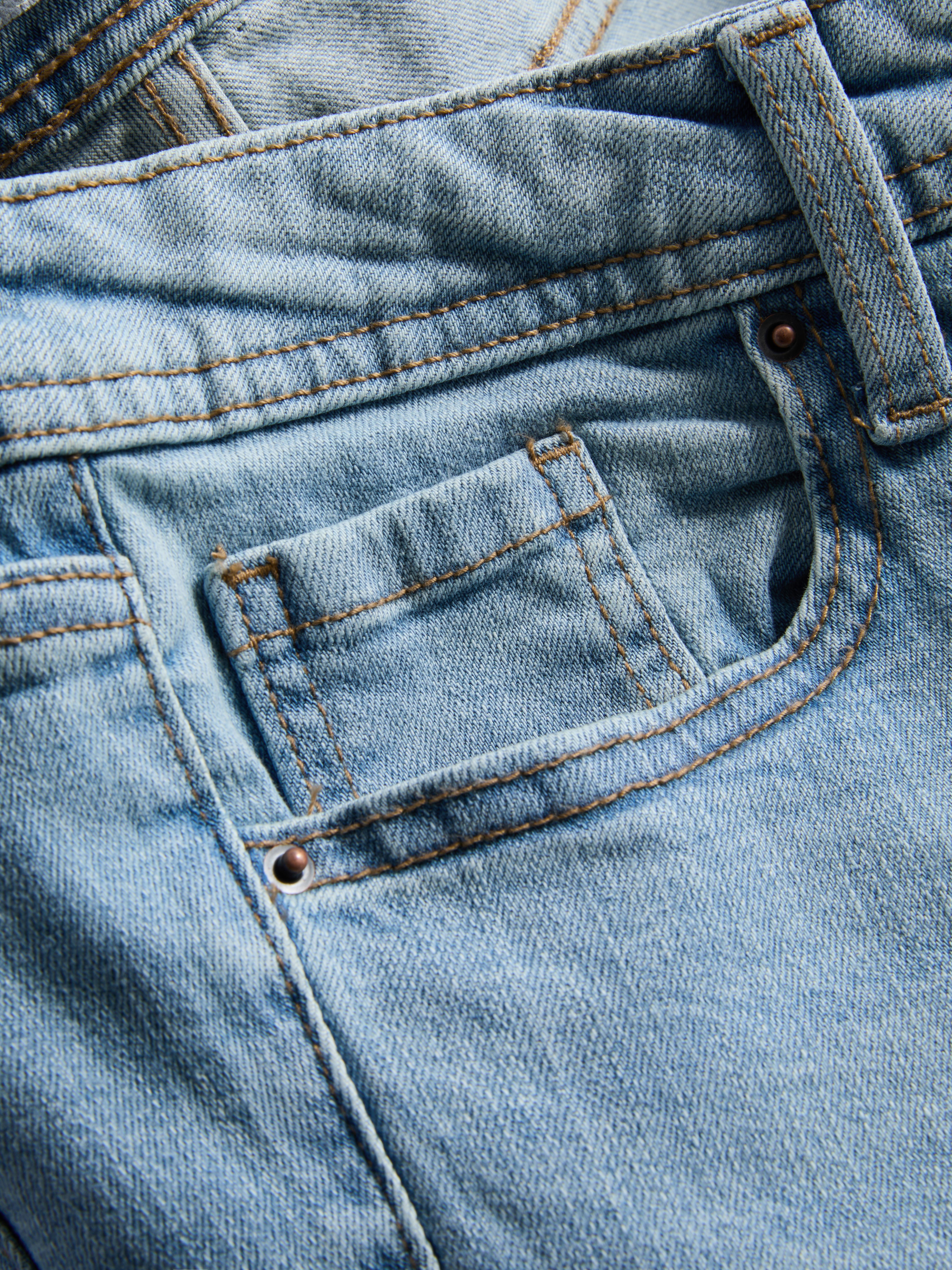 Cotton Denim Flared Mid-Rise Jeans - Light Blue