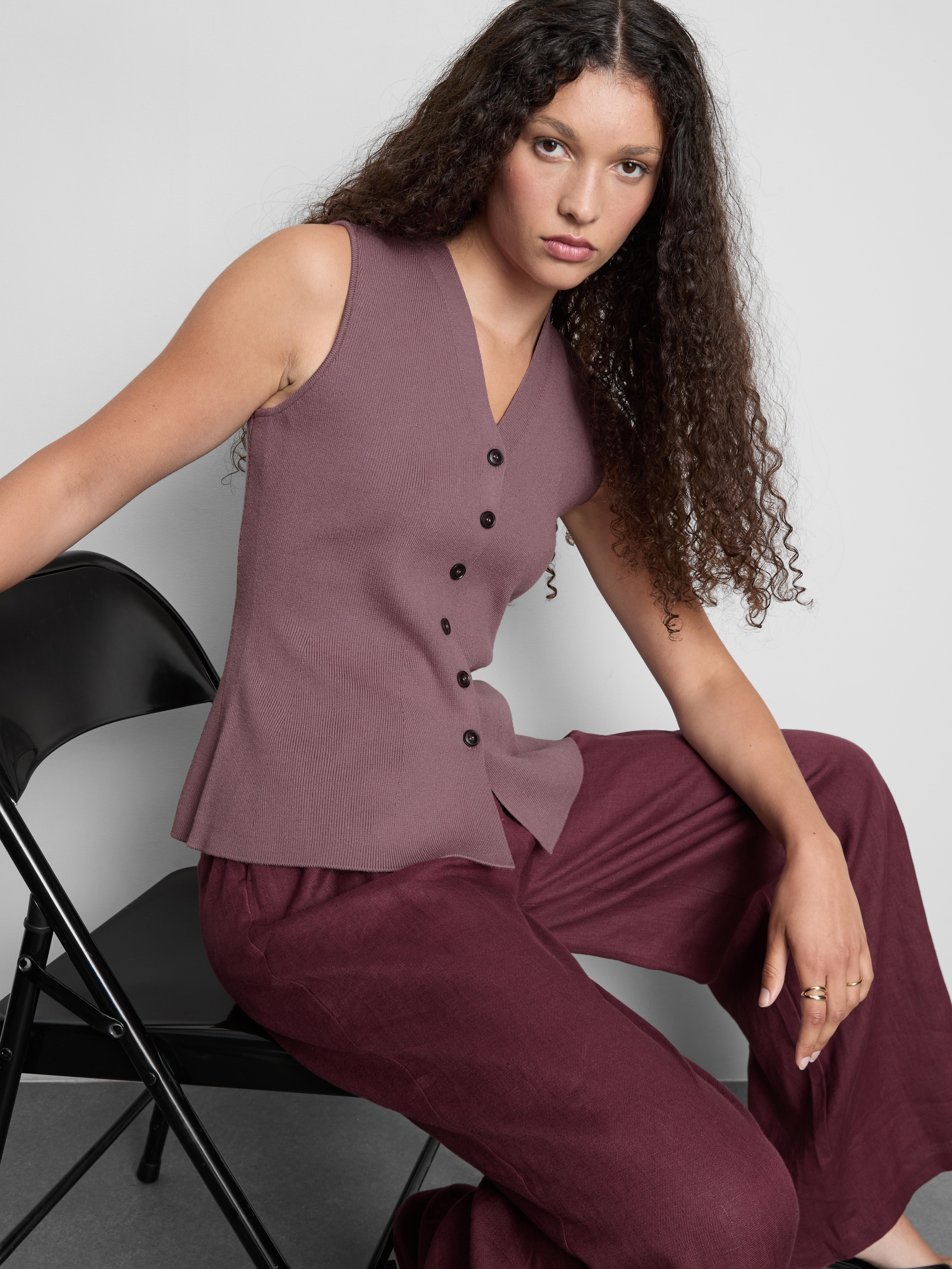 The Edit Knitted Sleeveless Peplum Waistcoat - Heather