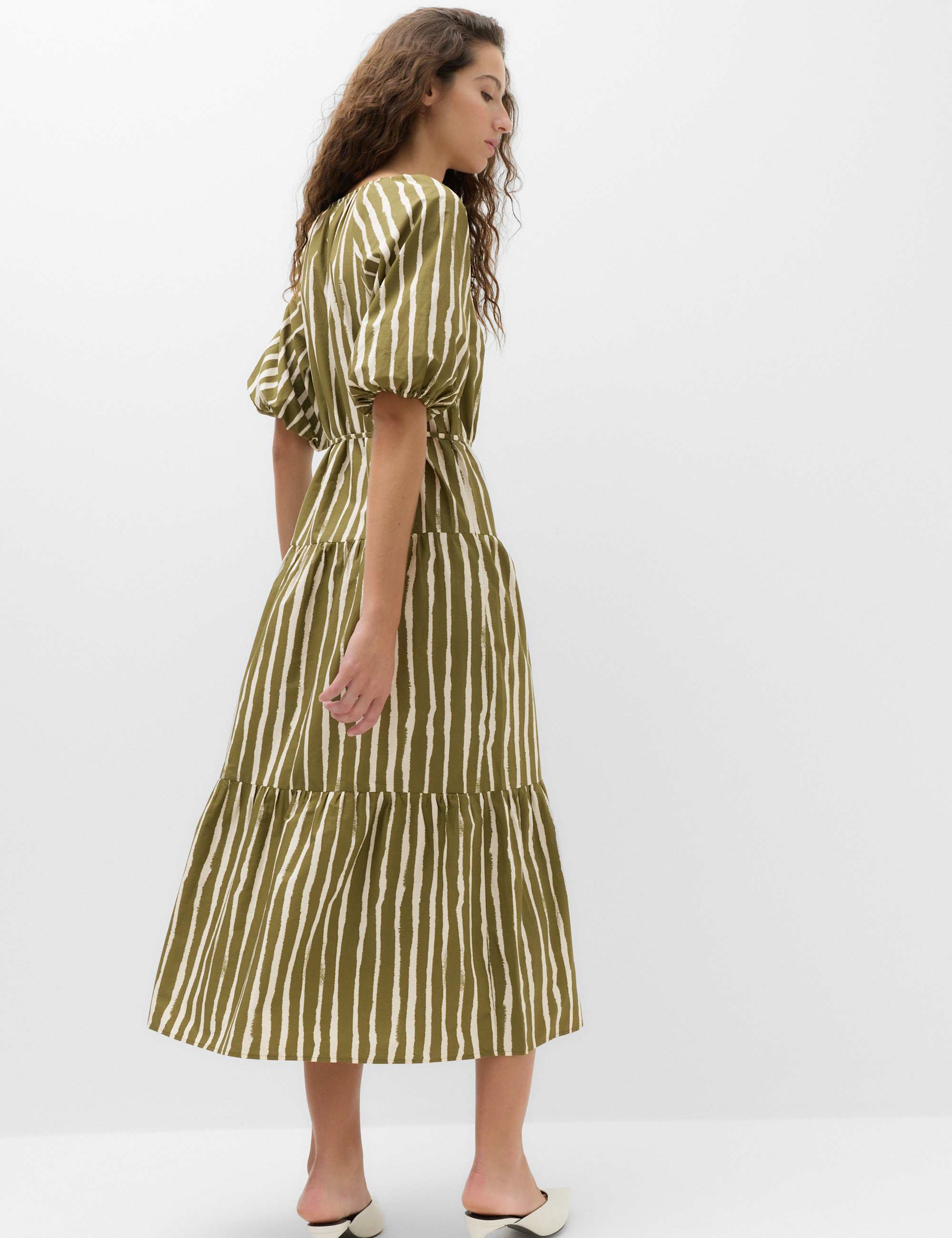 Pure Cotton Printed Midi Waisted Dress