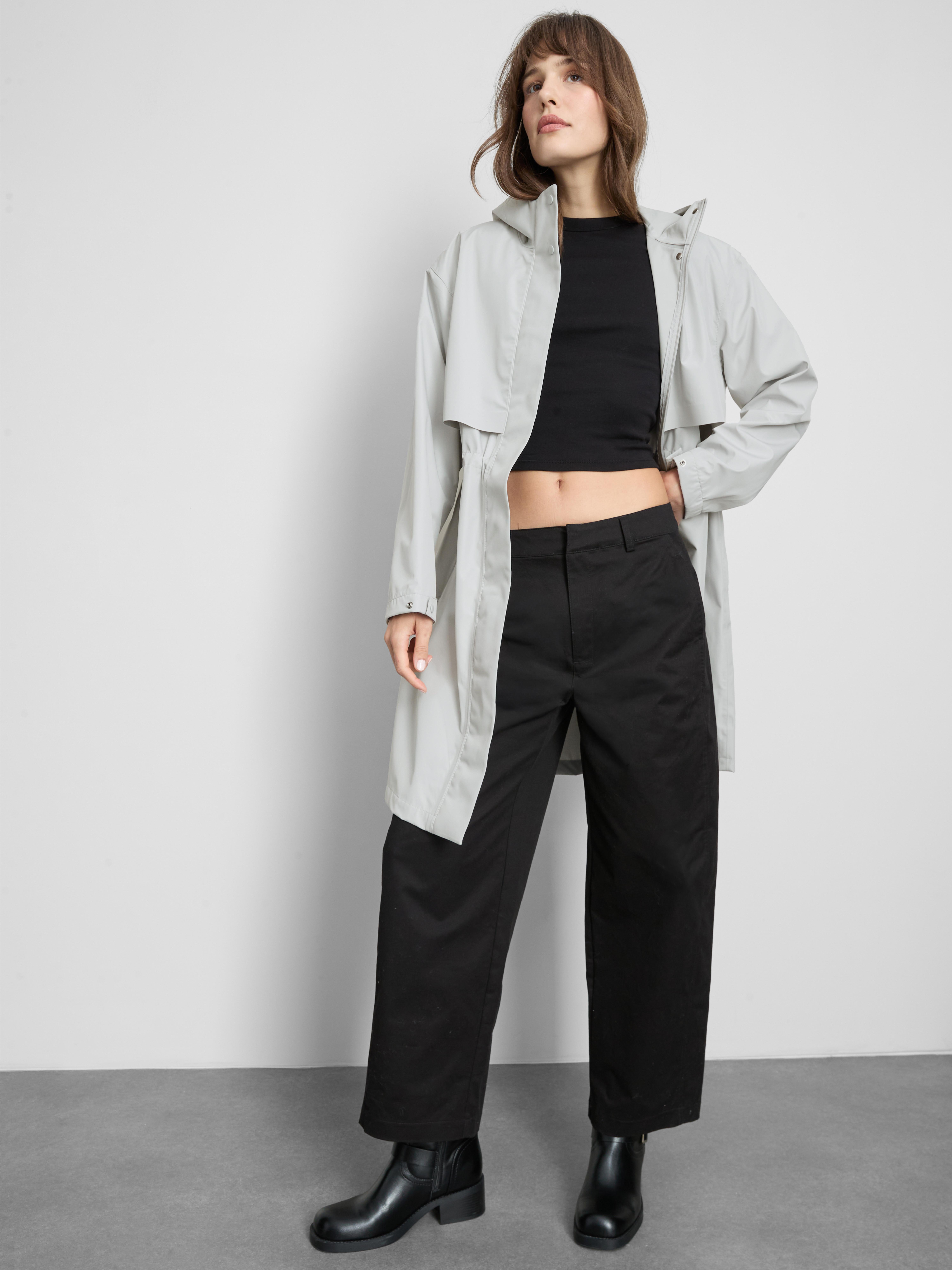 Cinch Detail Longline Raincoat - Light Gray
