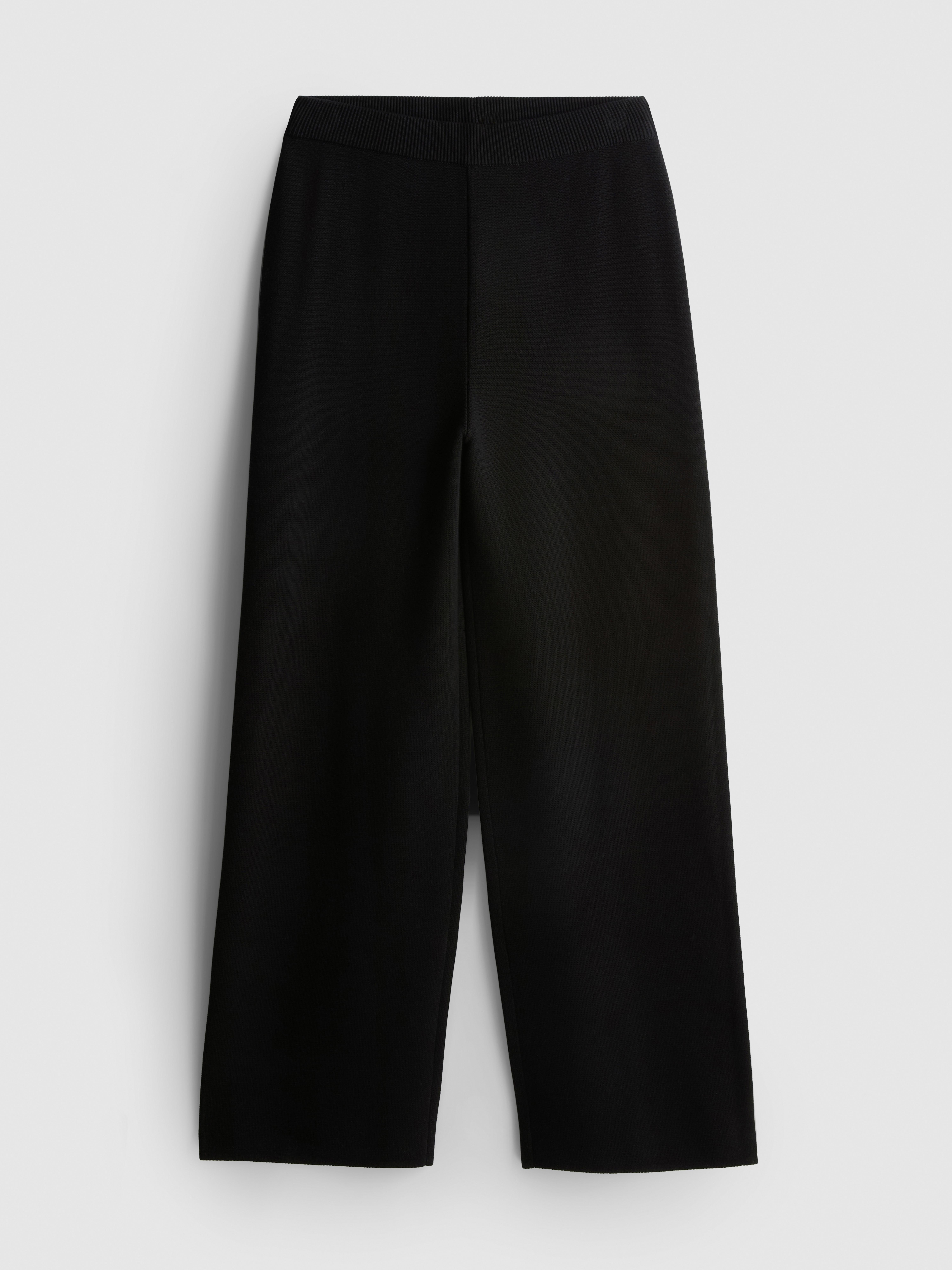 Compact Knit Wide-Leg Pants - Black