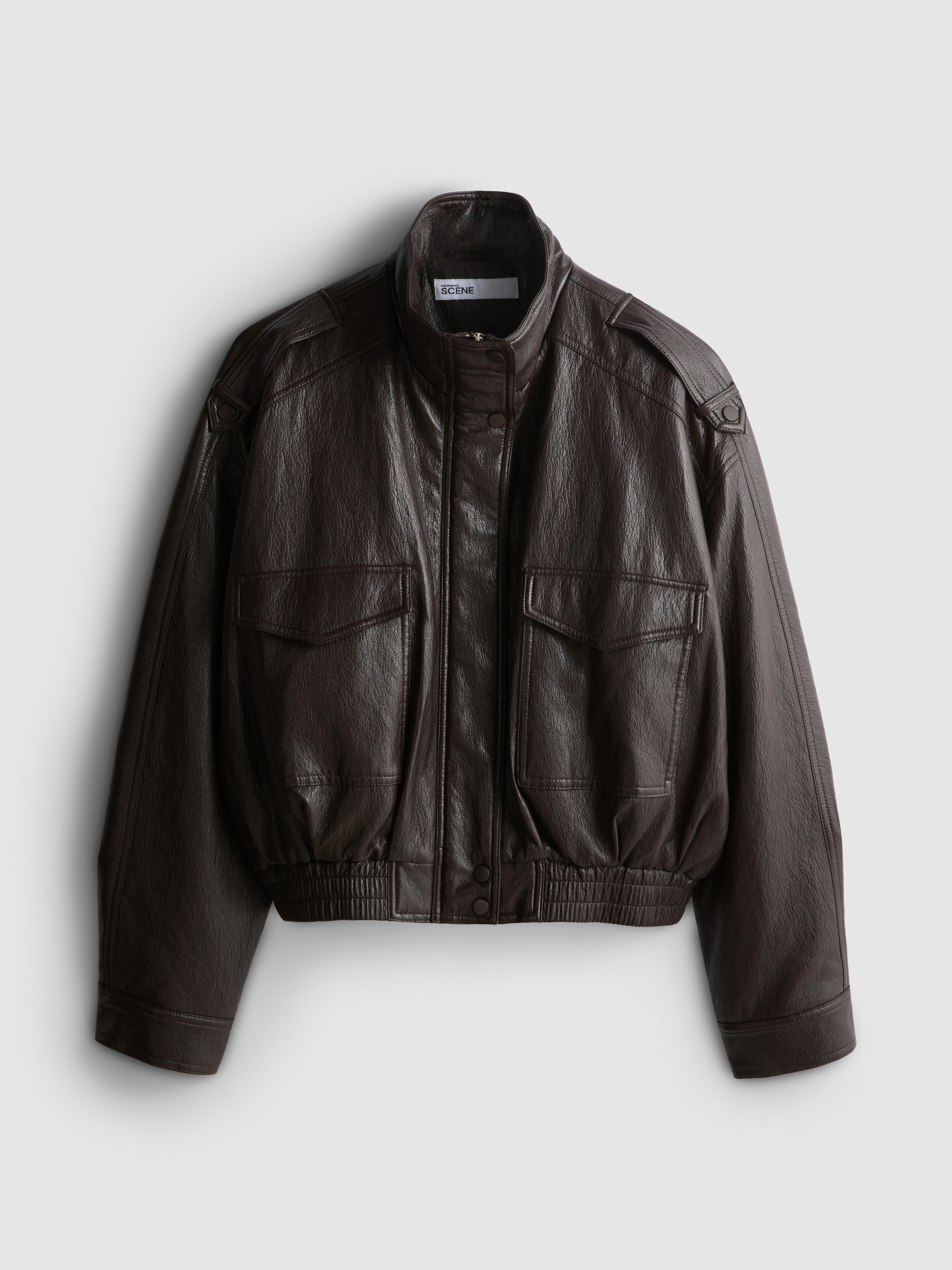 The Primark Scene | Faux Leather Funnel Neck Bomber Jacket - Chocolate