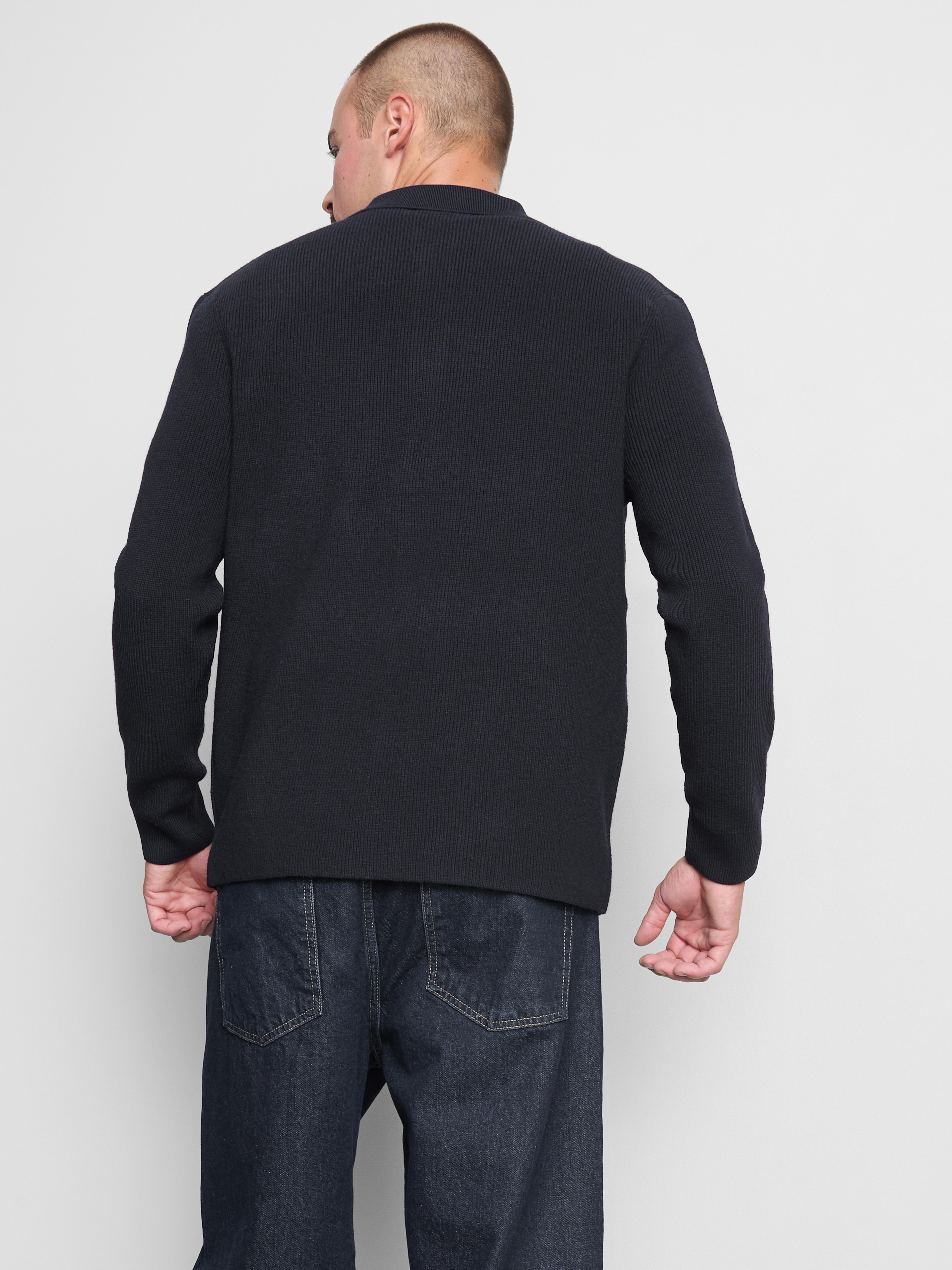 Wool Blend Knitted Cardigan - Navy