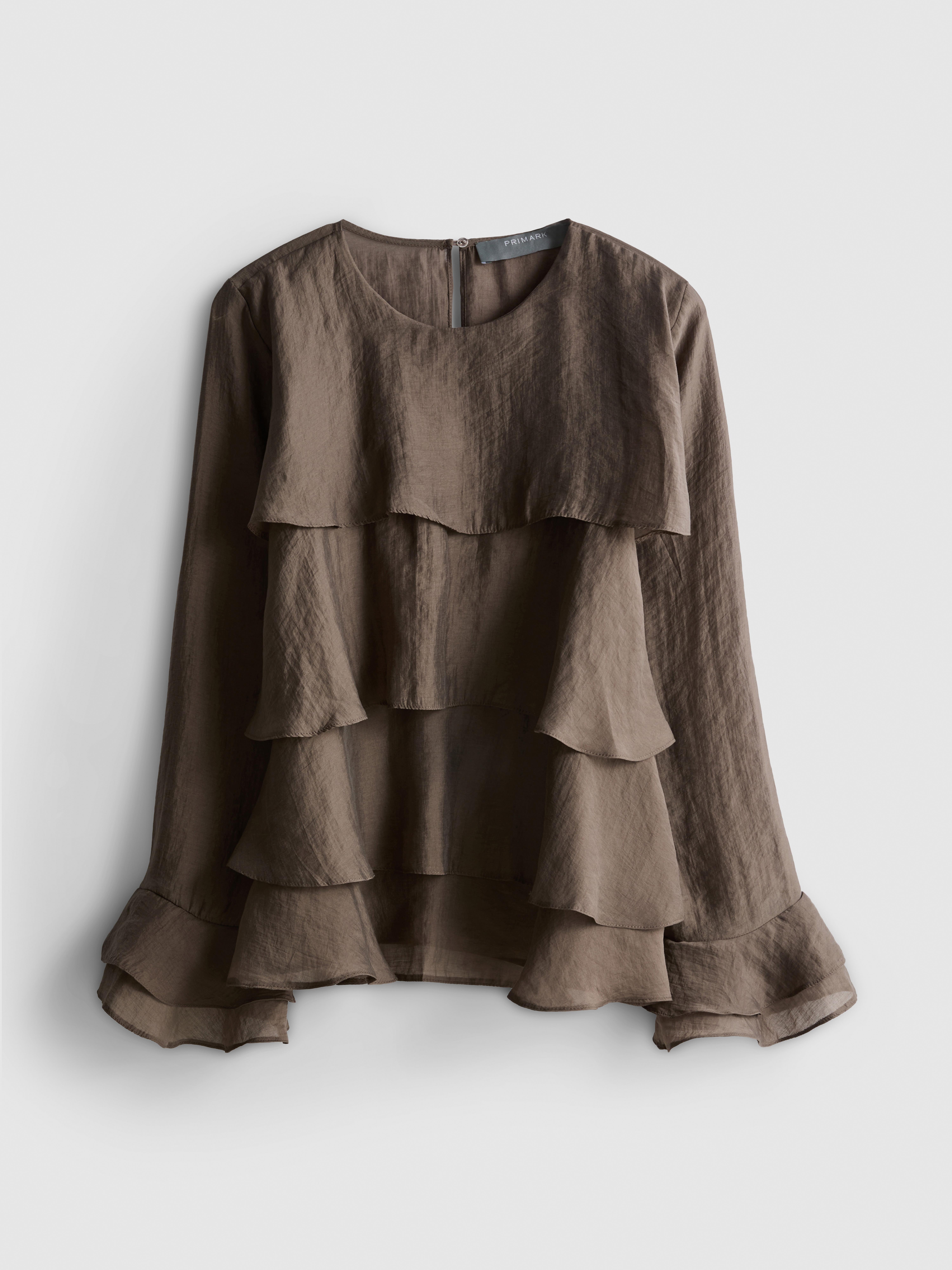 Tiered Long-Sleeve Blouse - Chocolate
