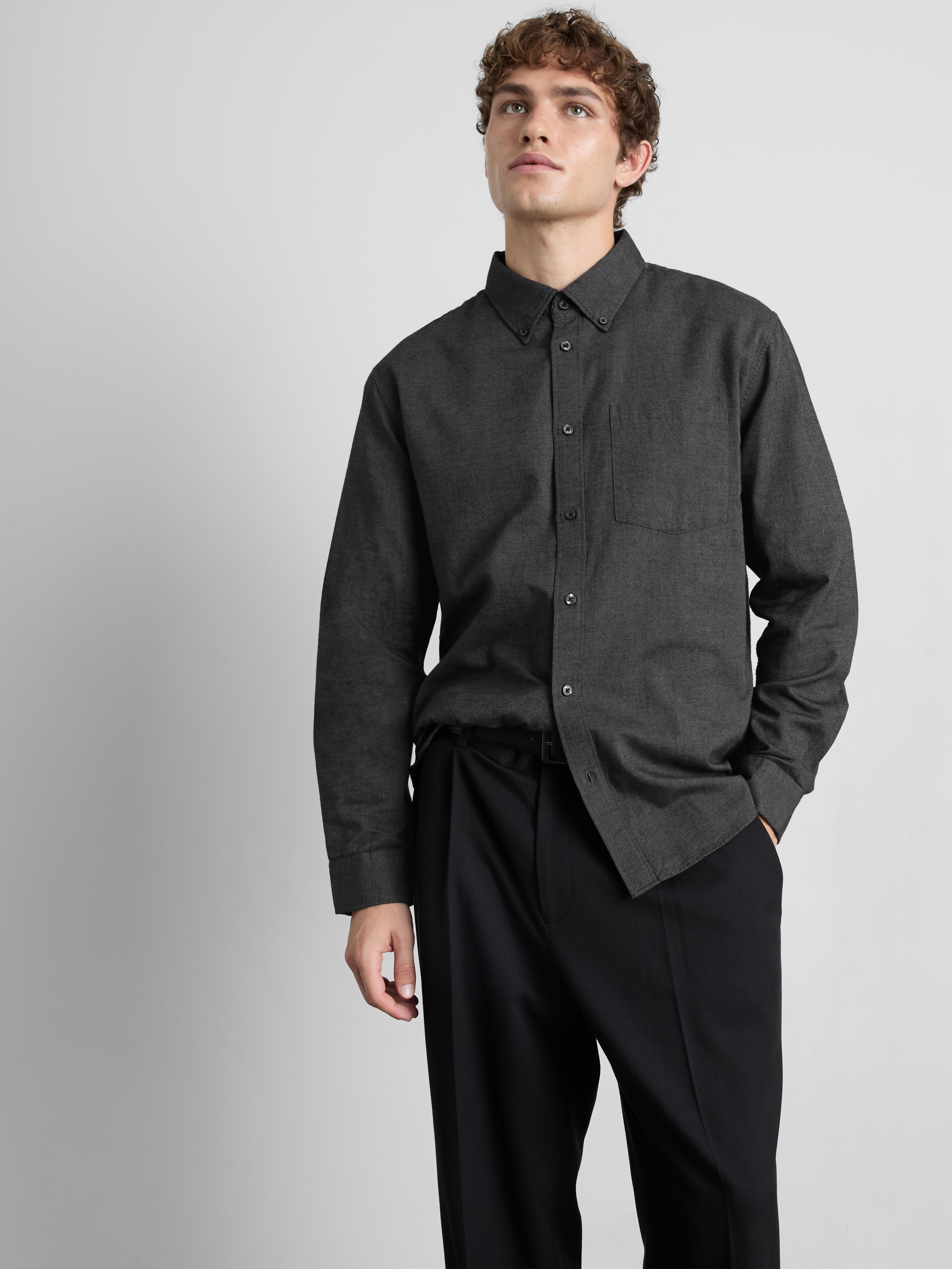 Pure Cotton Button-Down Shirt - Charcoal