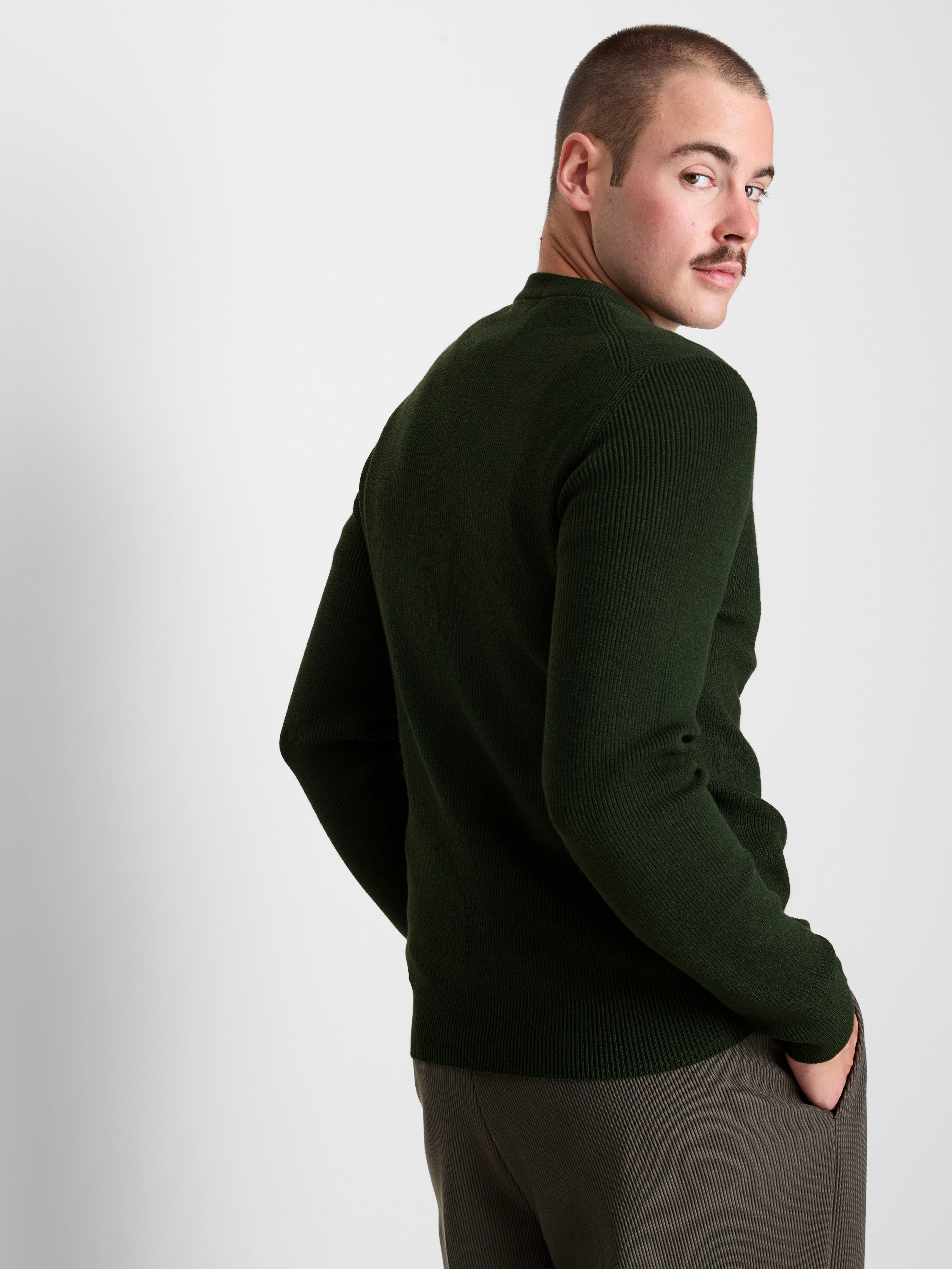 Ribbed Crewneck Sweater - Dark Green