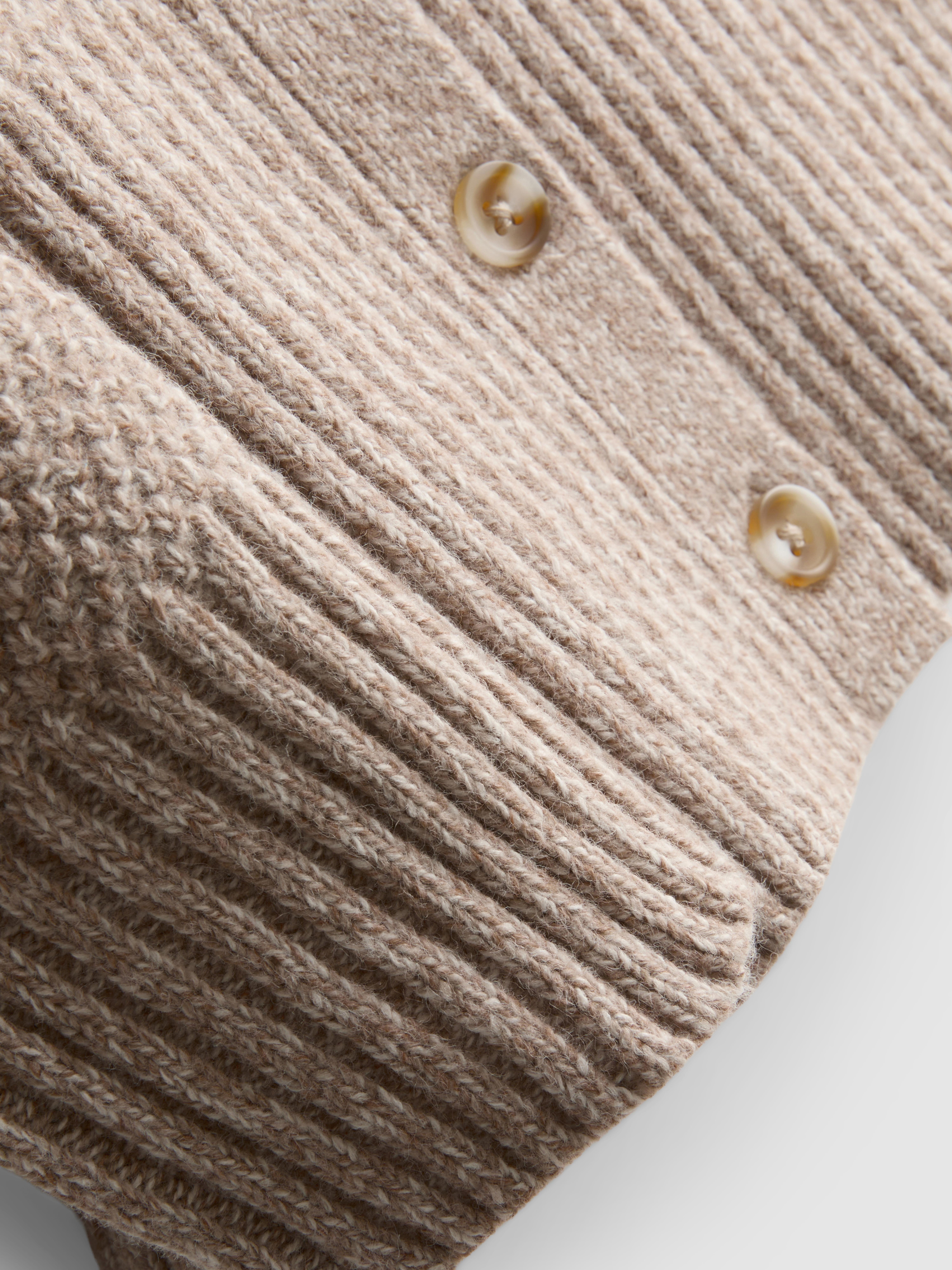 Knit Hooded Cardigan - Beige