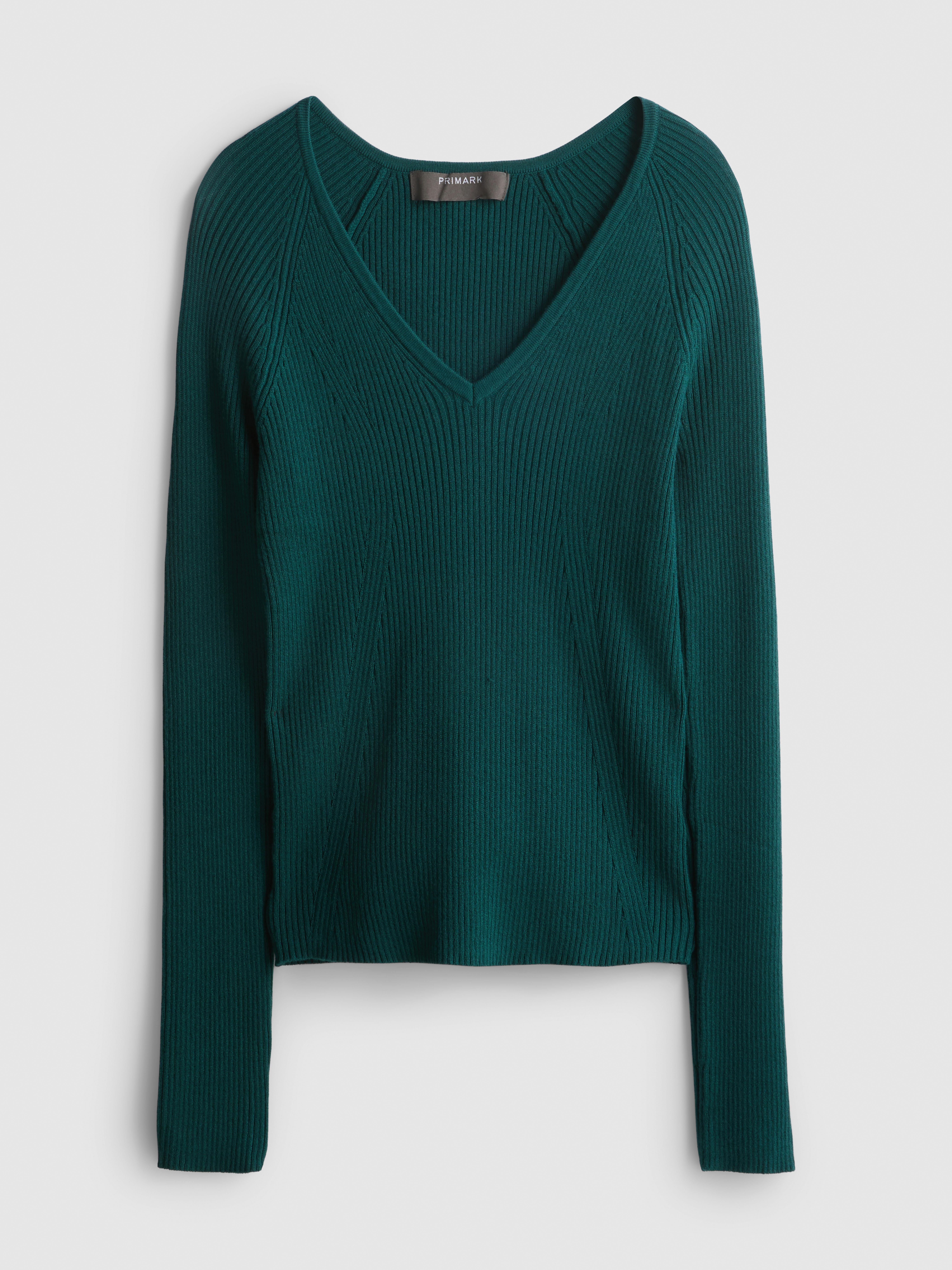 Ribbed V-Neck Sweater - Teal