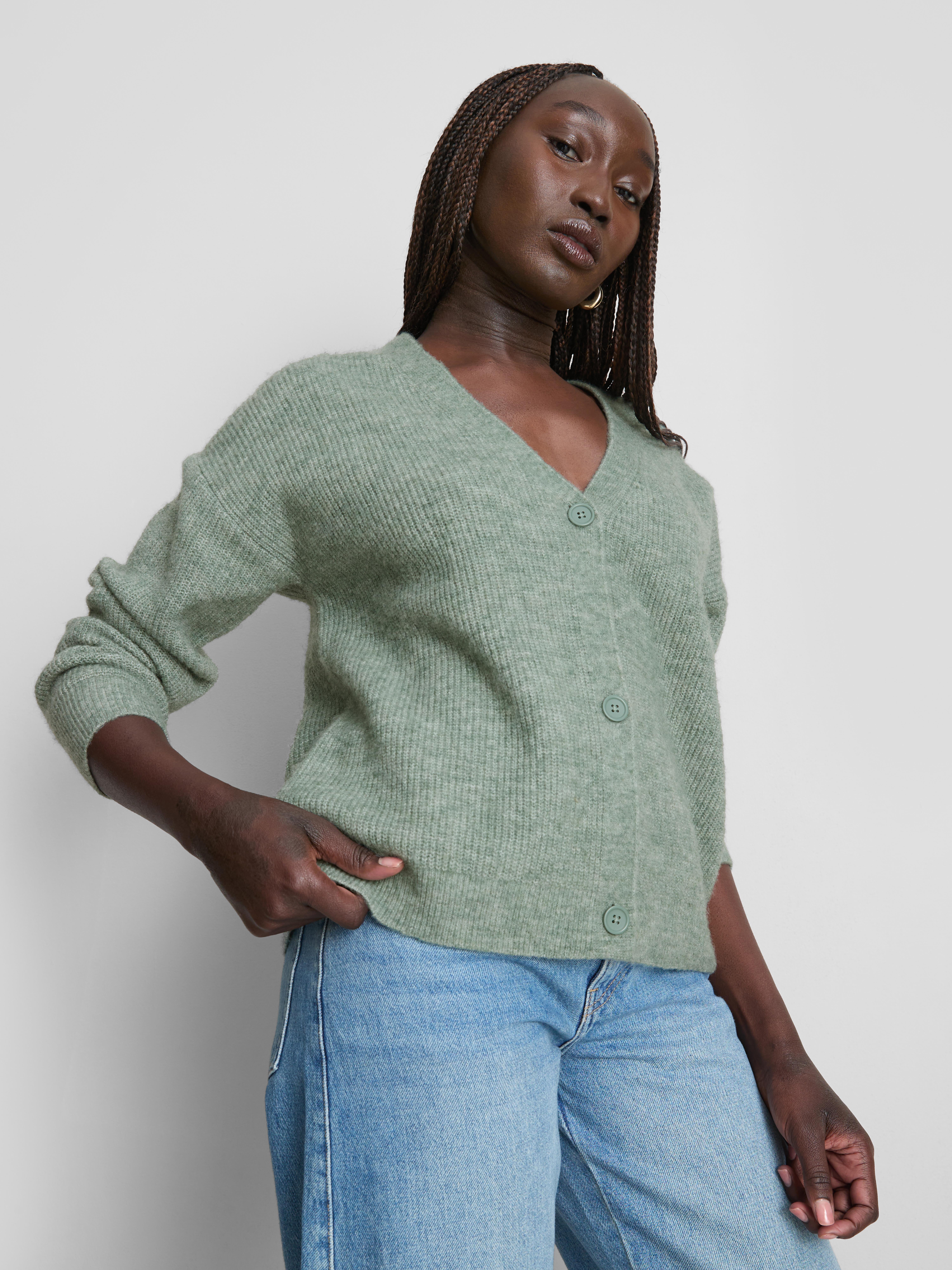 Soft Rib V-Neck Cardigan - Green