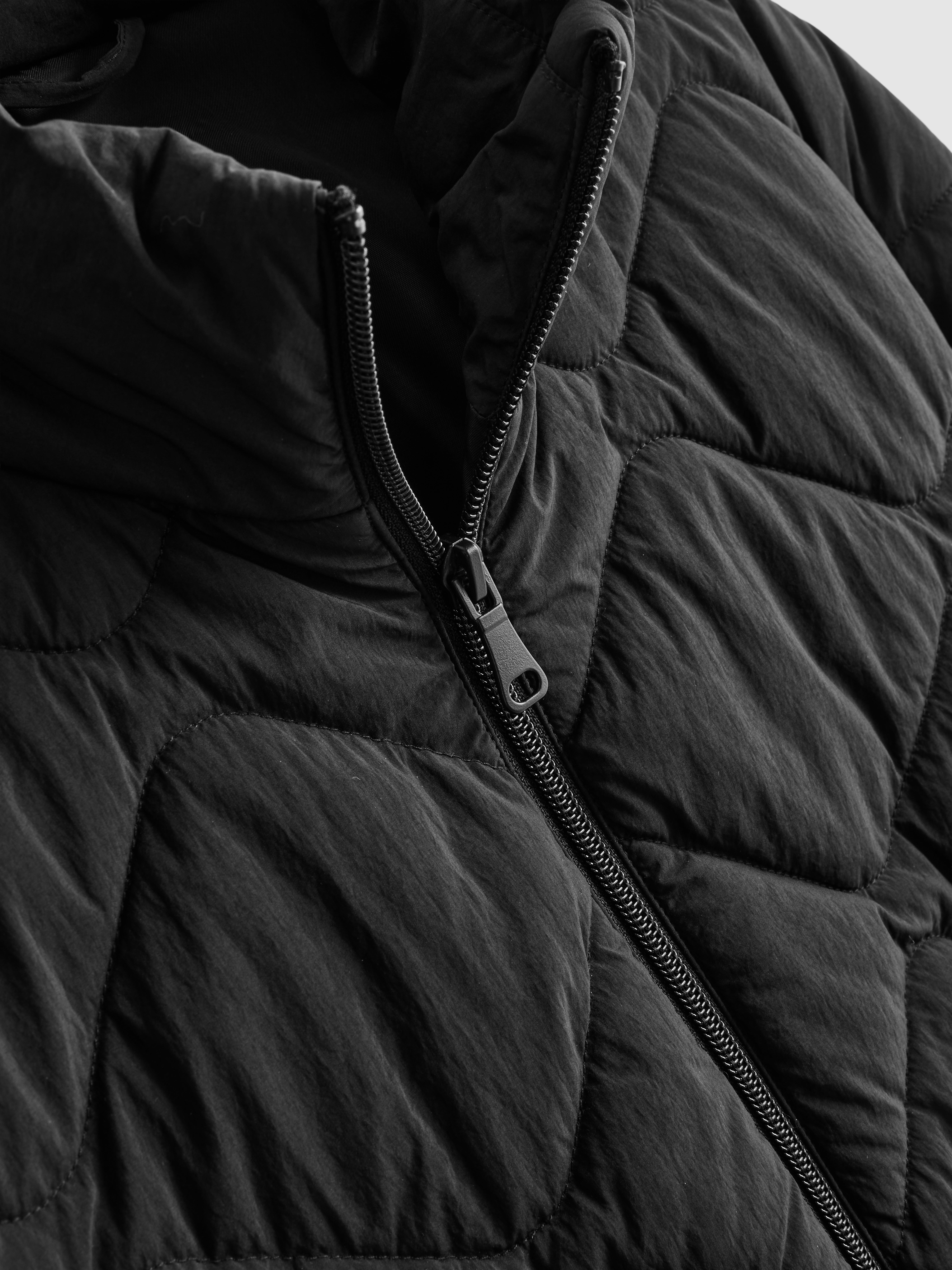 Quilted Funnel Neck Jacket - Black