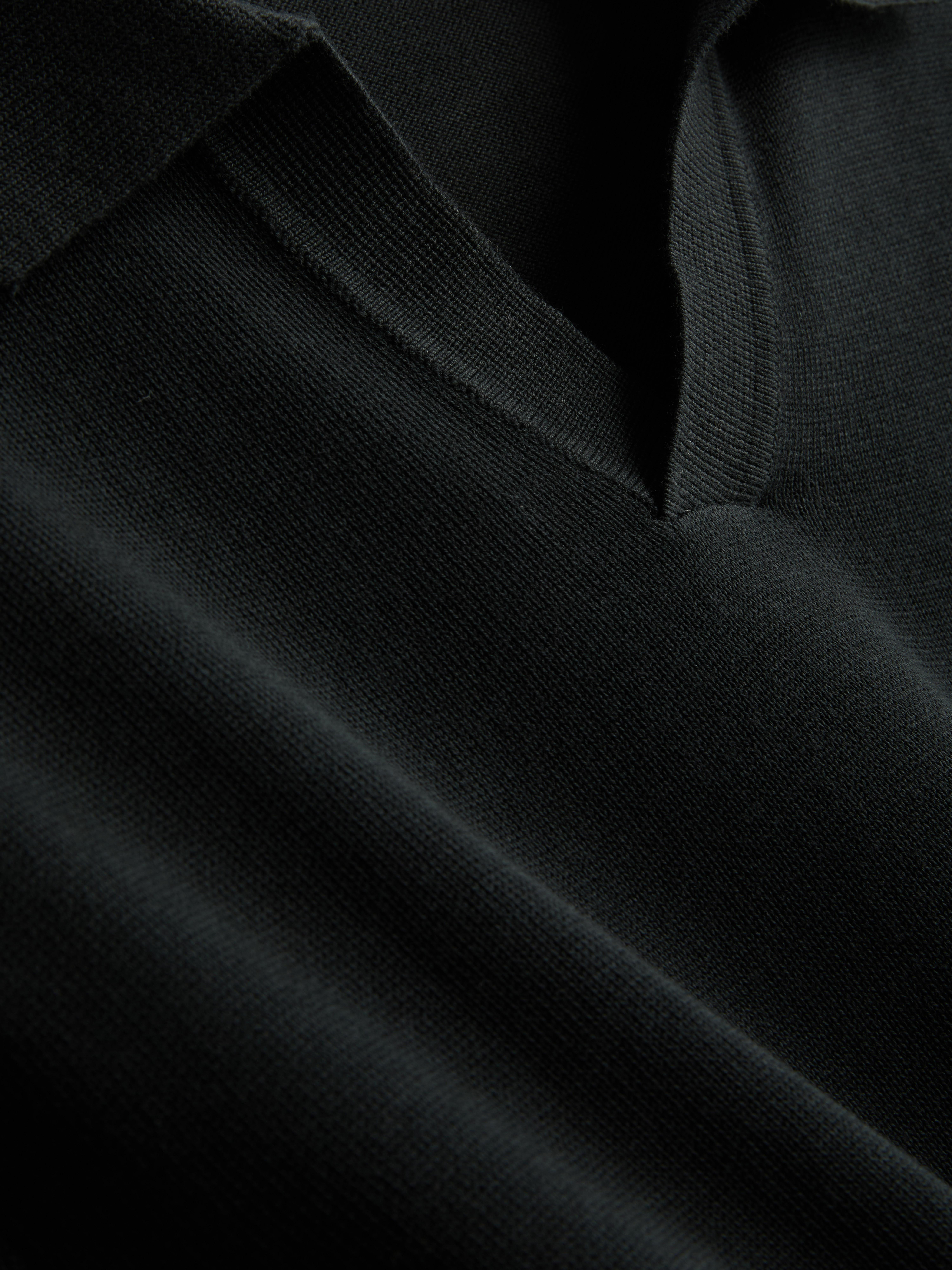 Knitted Long-Sleeve Polo Shirt - Black