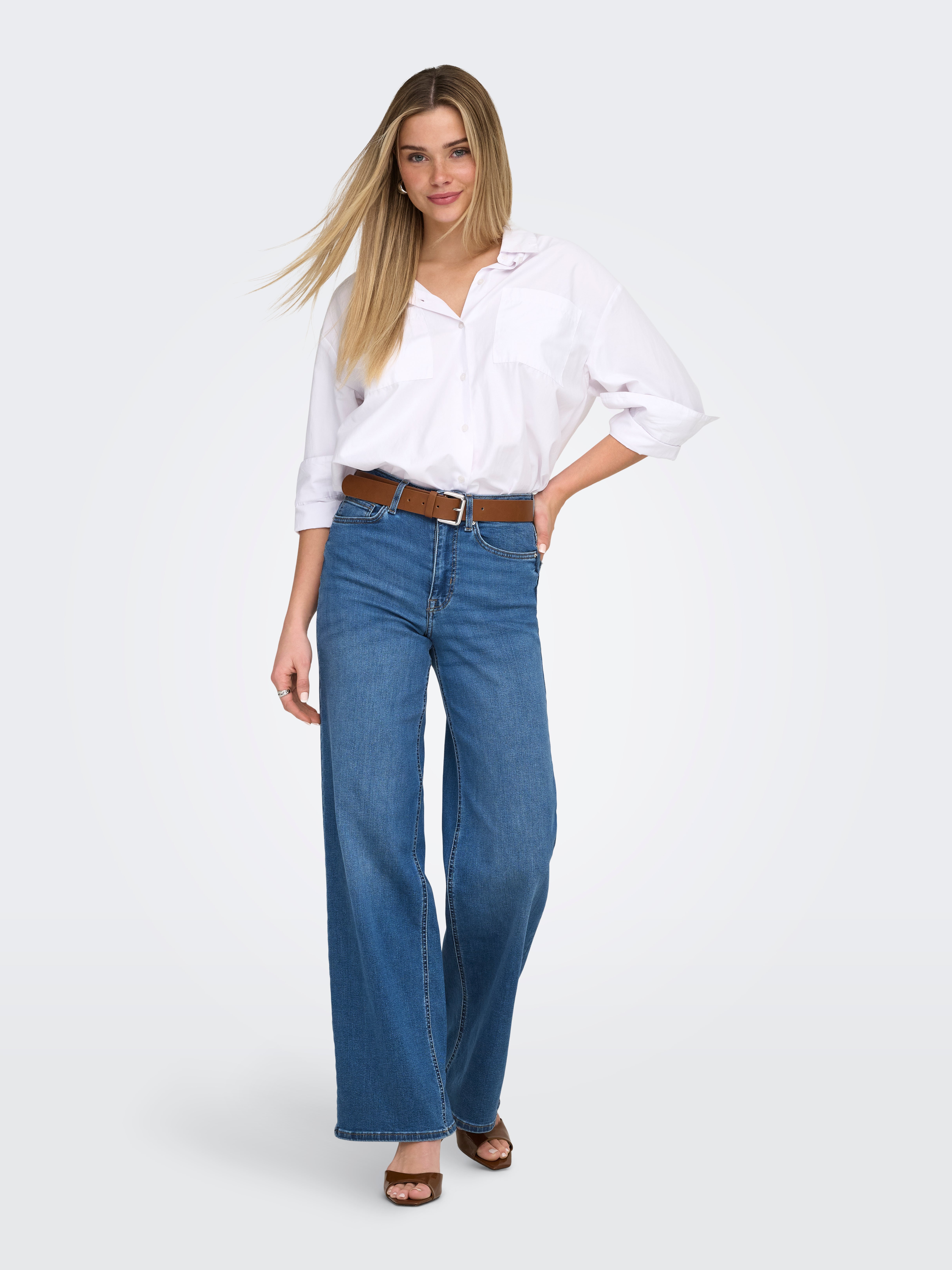 ONLMADISON High waist Wide Leg Fit Jeans Medium Blue Denim