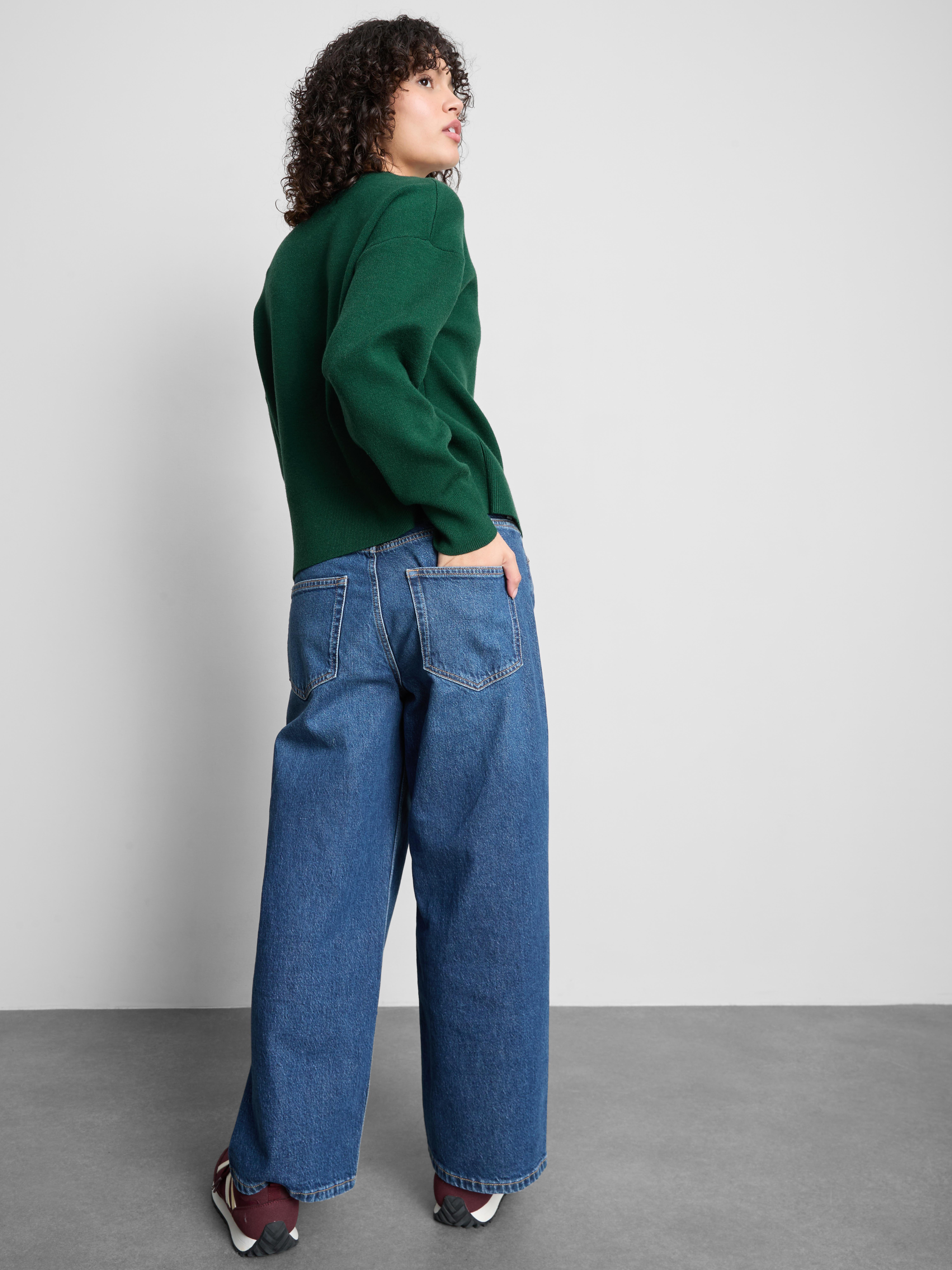 Knitted Crewneck Slogan Sweater - Green