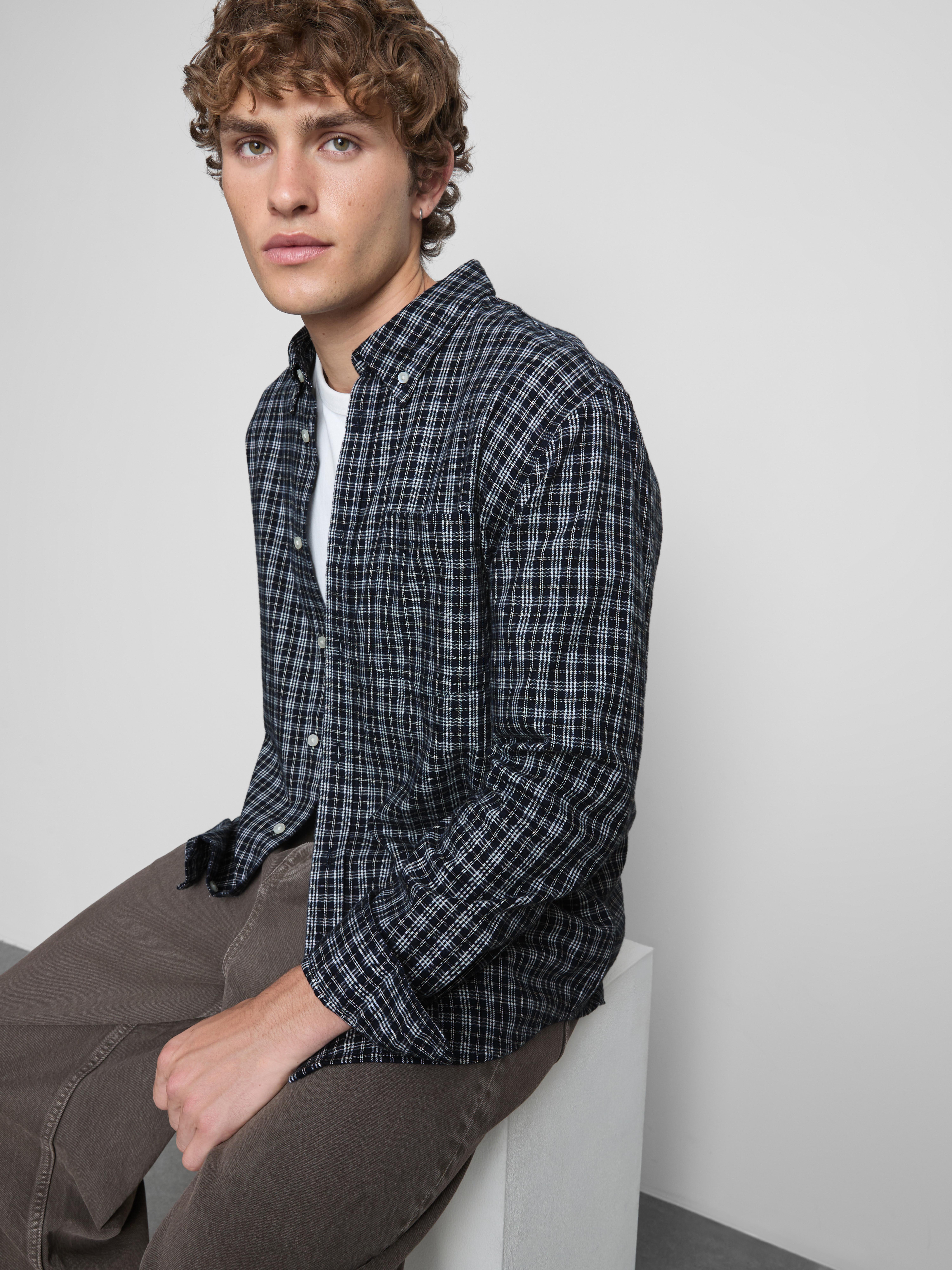 Pure Cotton Check Shirt - Navy