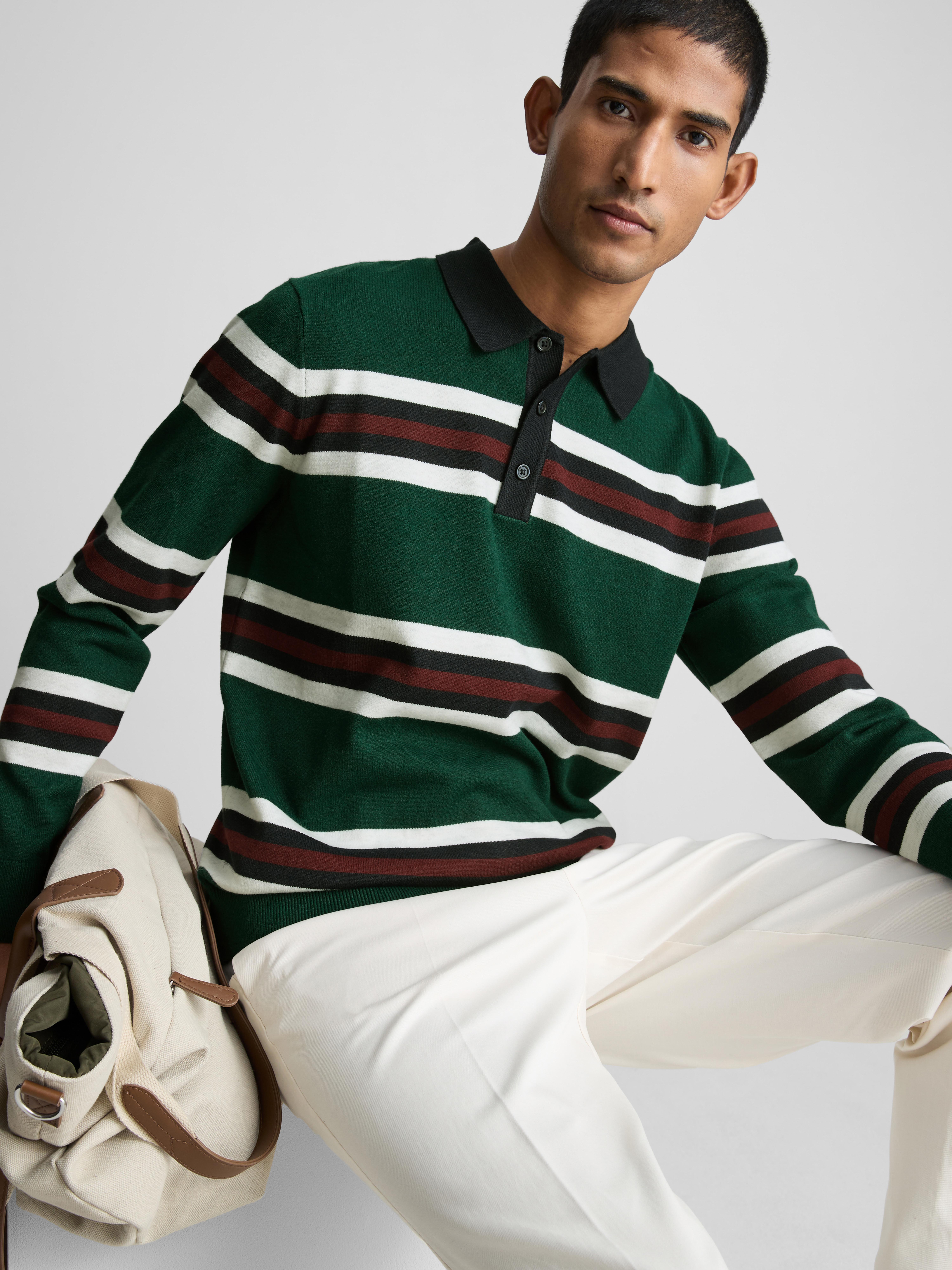 Stripe Knitted Collared Sweater - Green