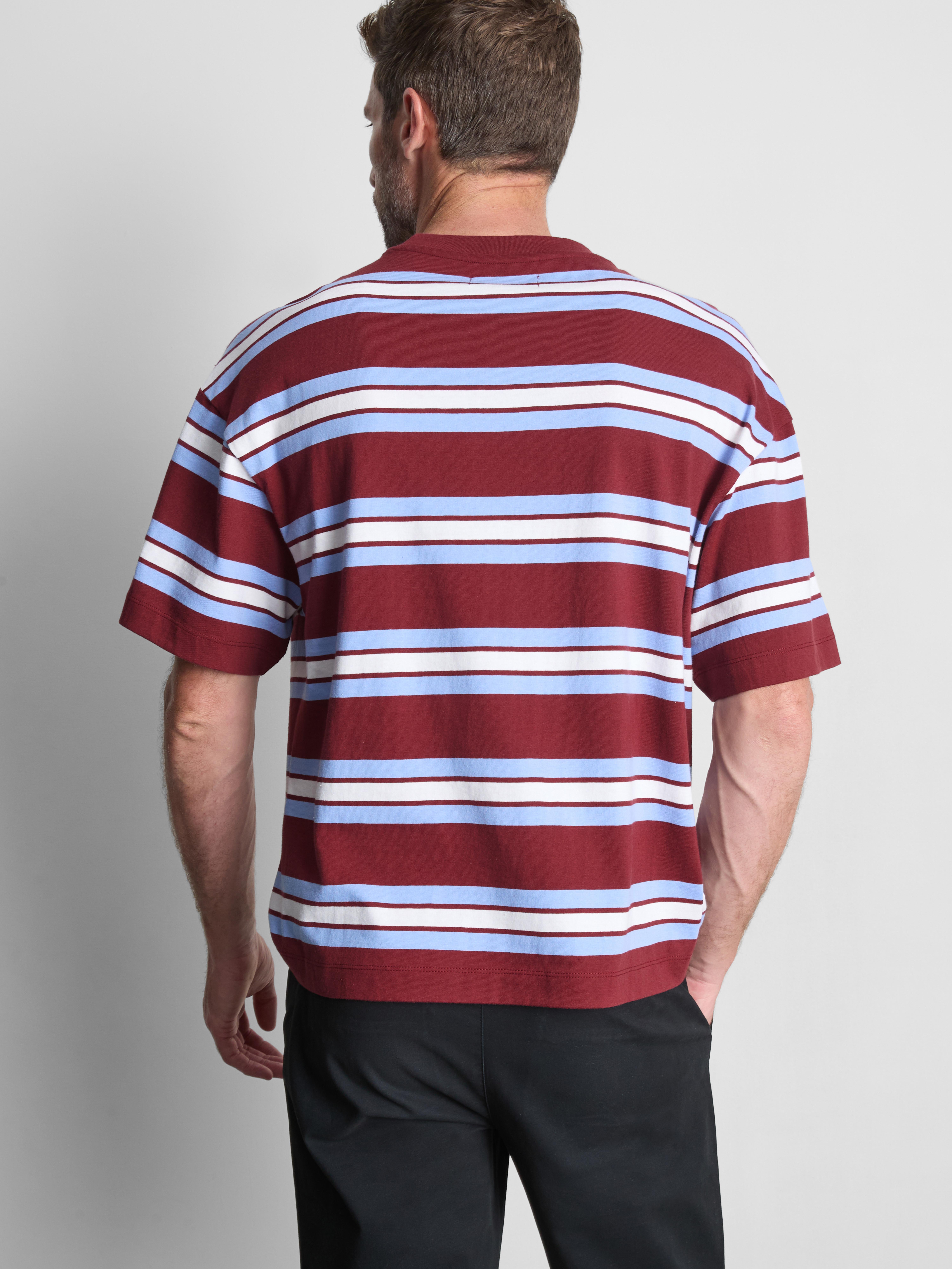 Pure Cotton Striped Boxy T-Shirt - Burgundy