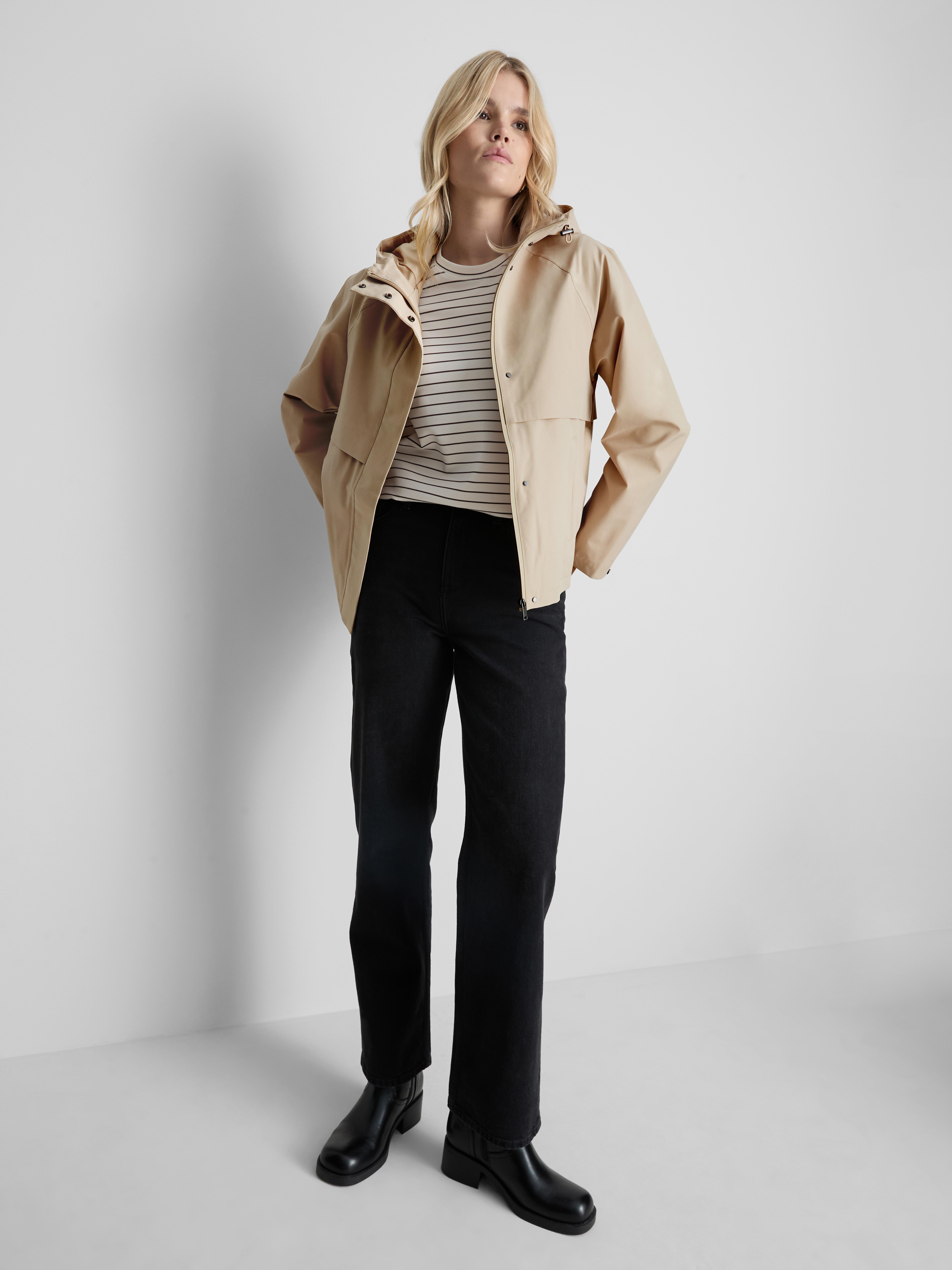 Short Raglan-Sleeve Raincoat - Mocha