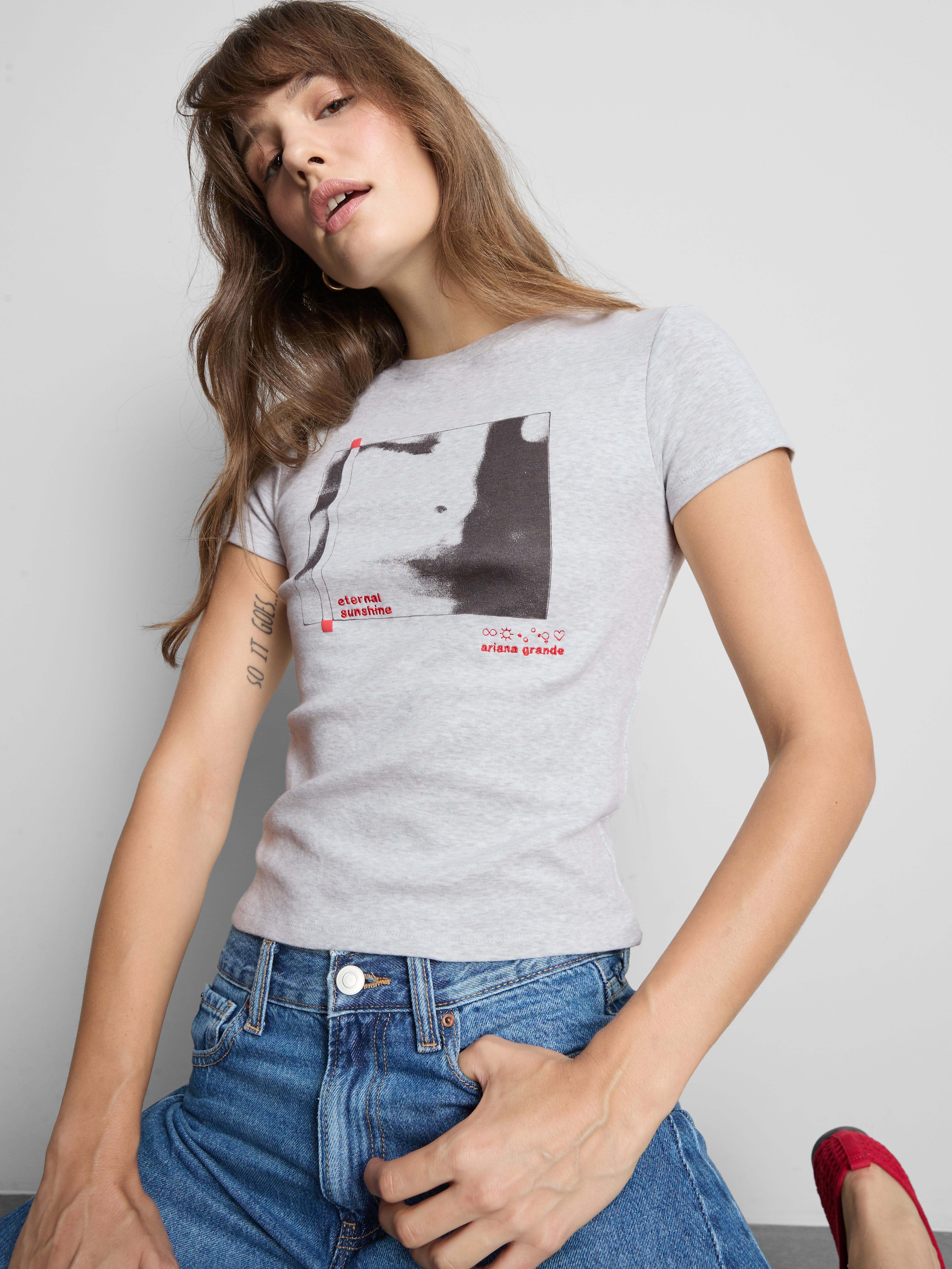 Ariana Grande Cotton-Rich Graphic Baby Tee - Gray Heather