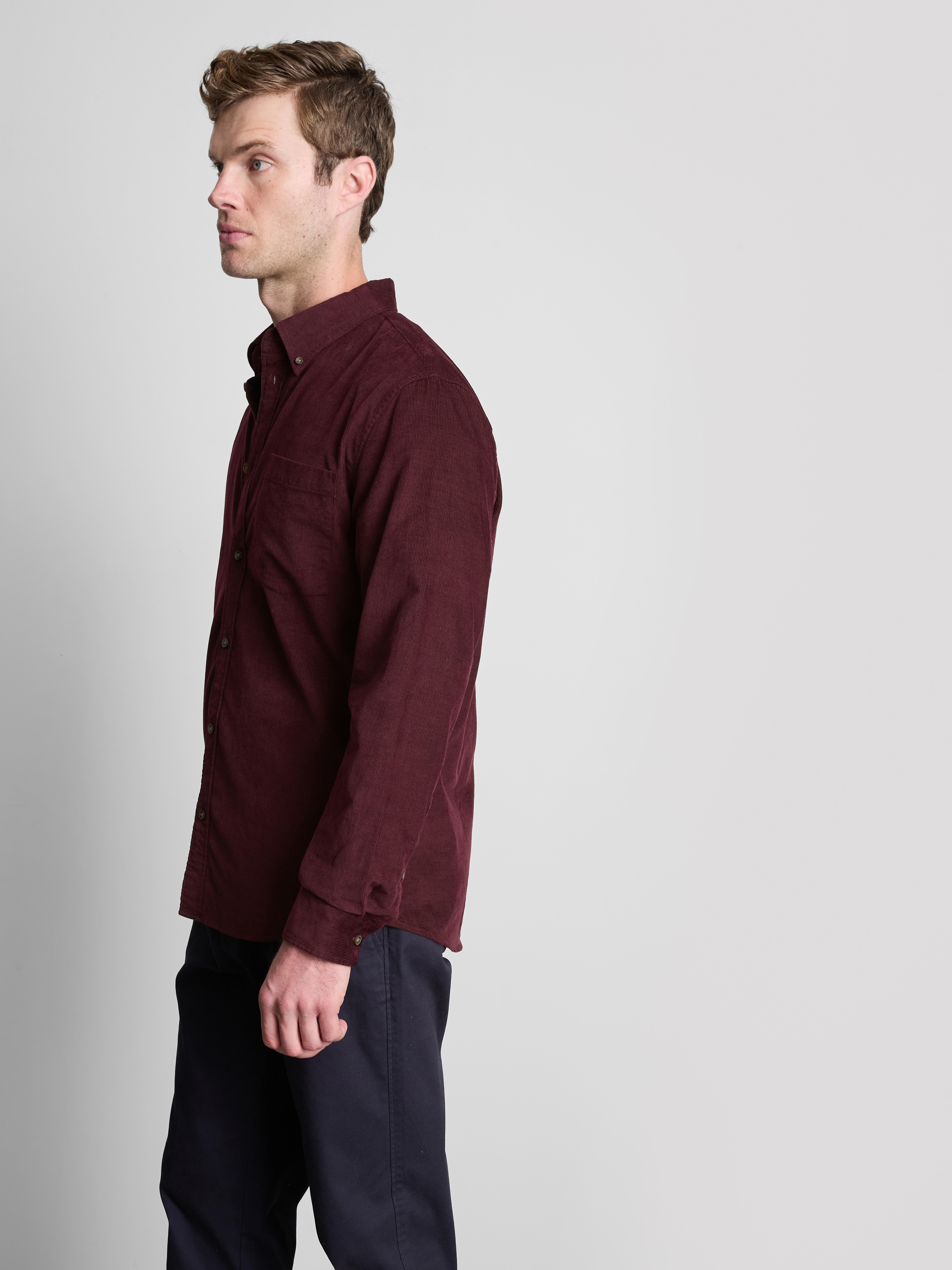 Pure Cotton Corduroy Shirt - Burgundy